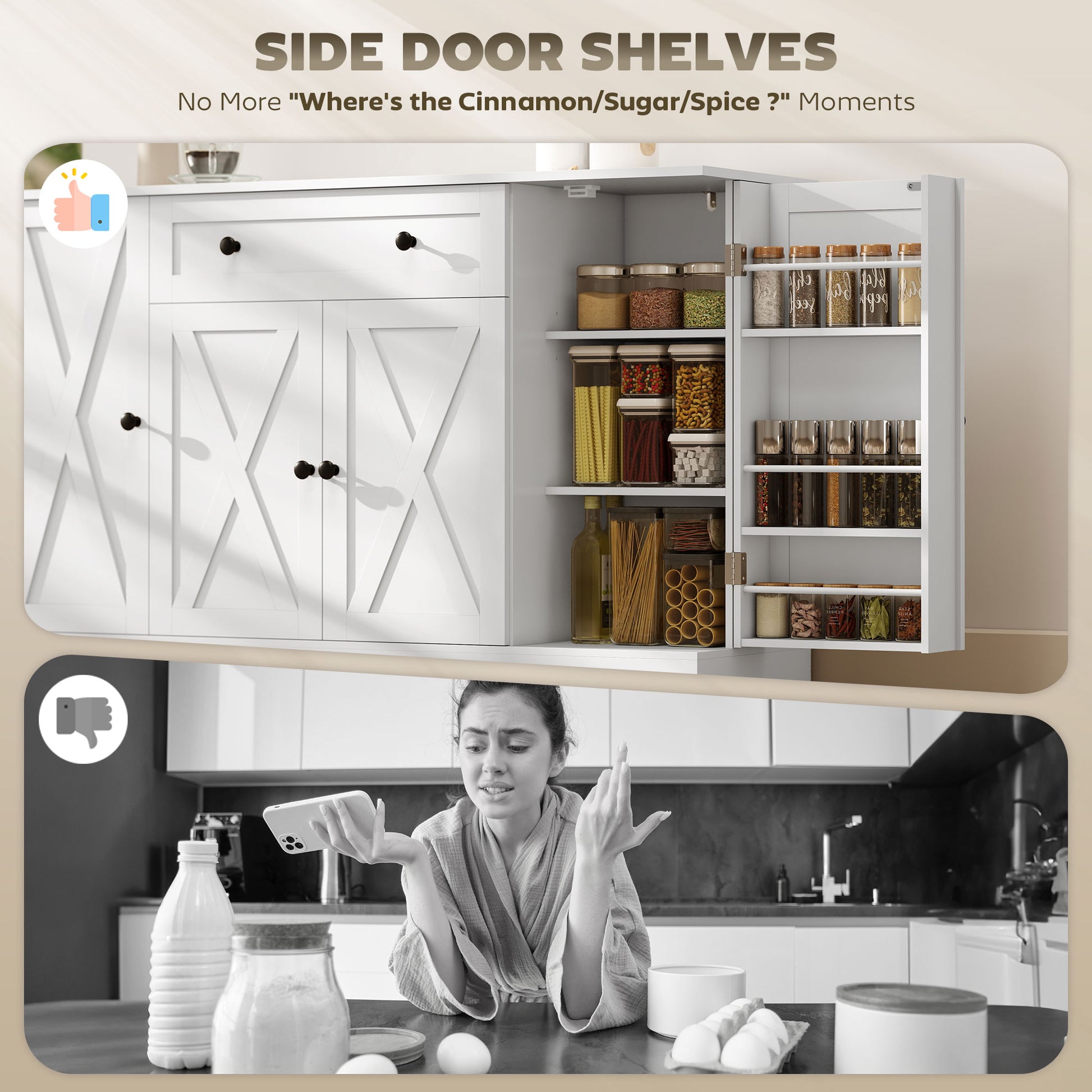 Farmhouse Sideboard Buffet Cabinet - White 54" Barn Door-DECOROLALA