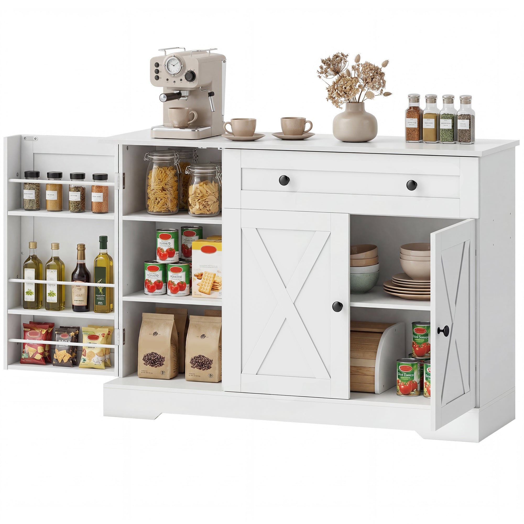 Farmhouse Sideboard Buffet Cabinet - White Barn Door 47"-DECOROLALA