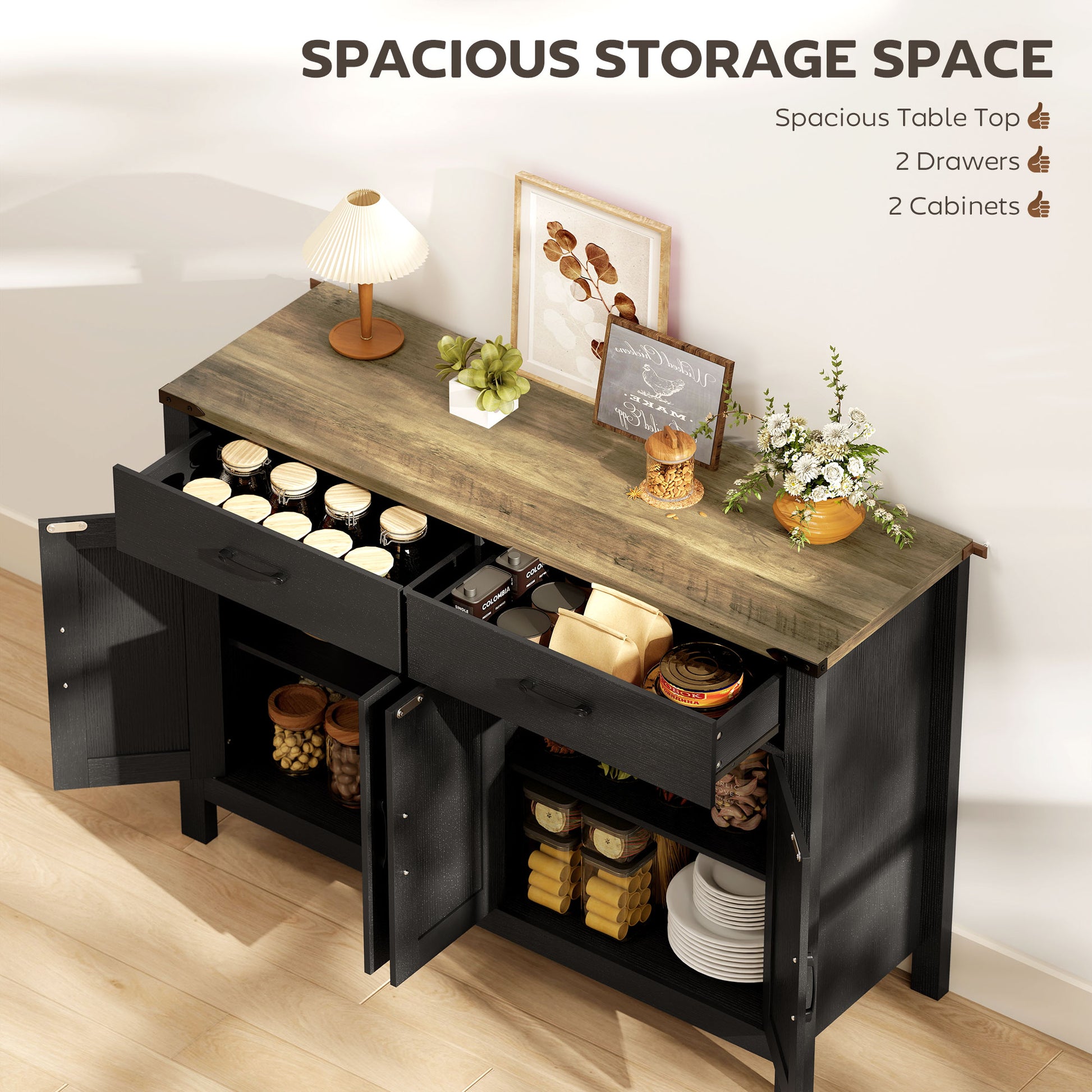 Farmhouse Sideboard Buffet Cabinet with Barn Doors - Black-DECOROLALA