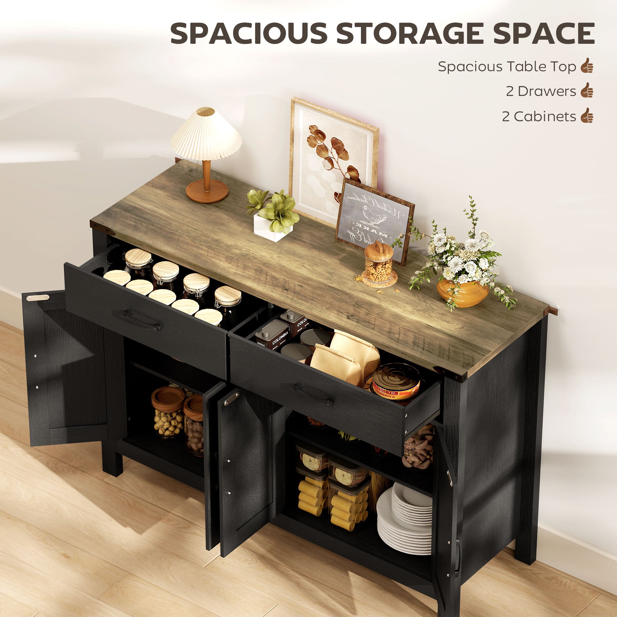 Farmhouse Sideboard Buffet Cabinet with Barn Doors - Black-DECOROLALA