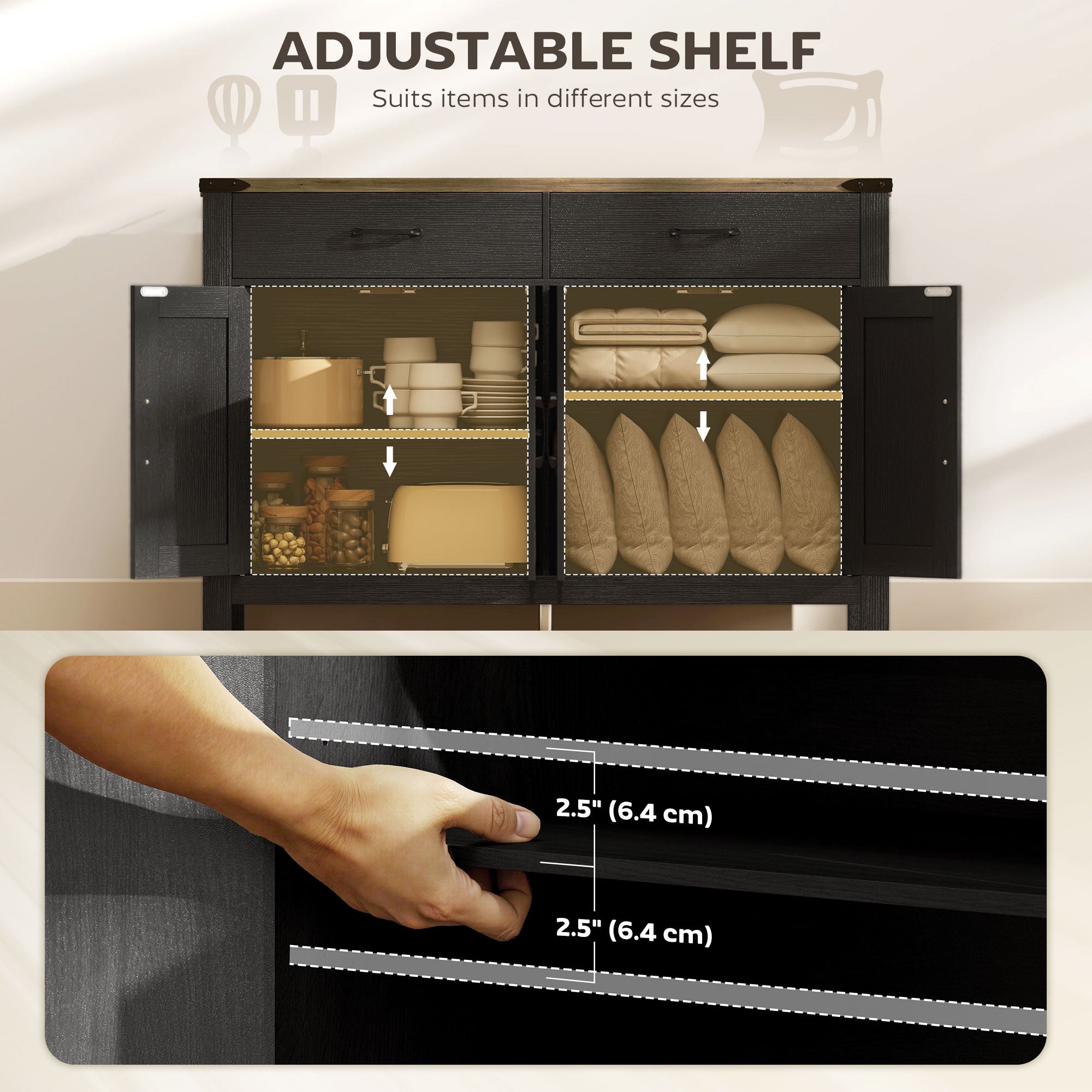 Farmhouse Sideboard Buffet Cabinet with Barn Doors - Black-DECOROLALA