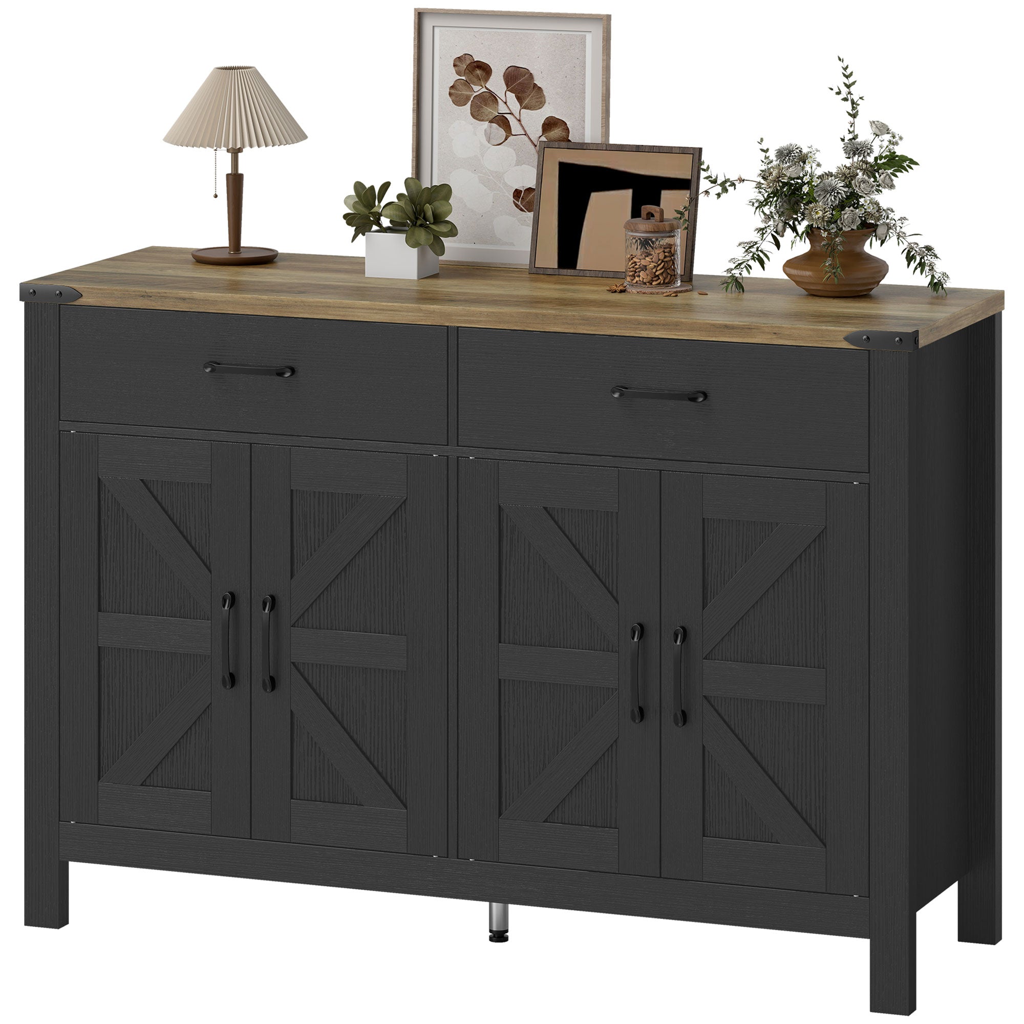 Farmhouse Sideboard Buffet Cabinet with Barn Doors - Black-DECOROLALA