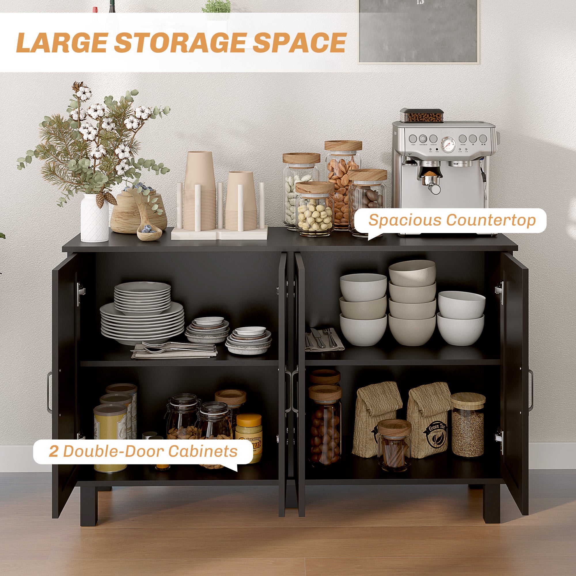 Farmhouse Sideboard Cabinet 4 Barn Doors Black 47"-DECOROLALA
