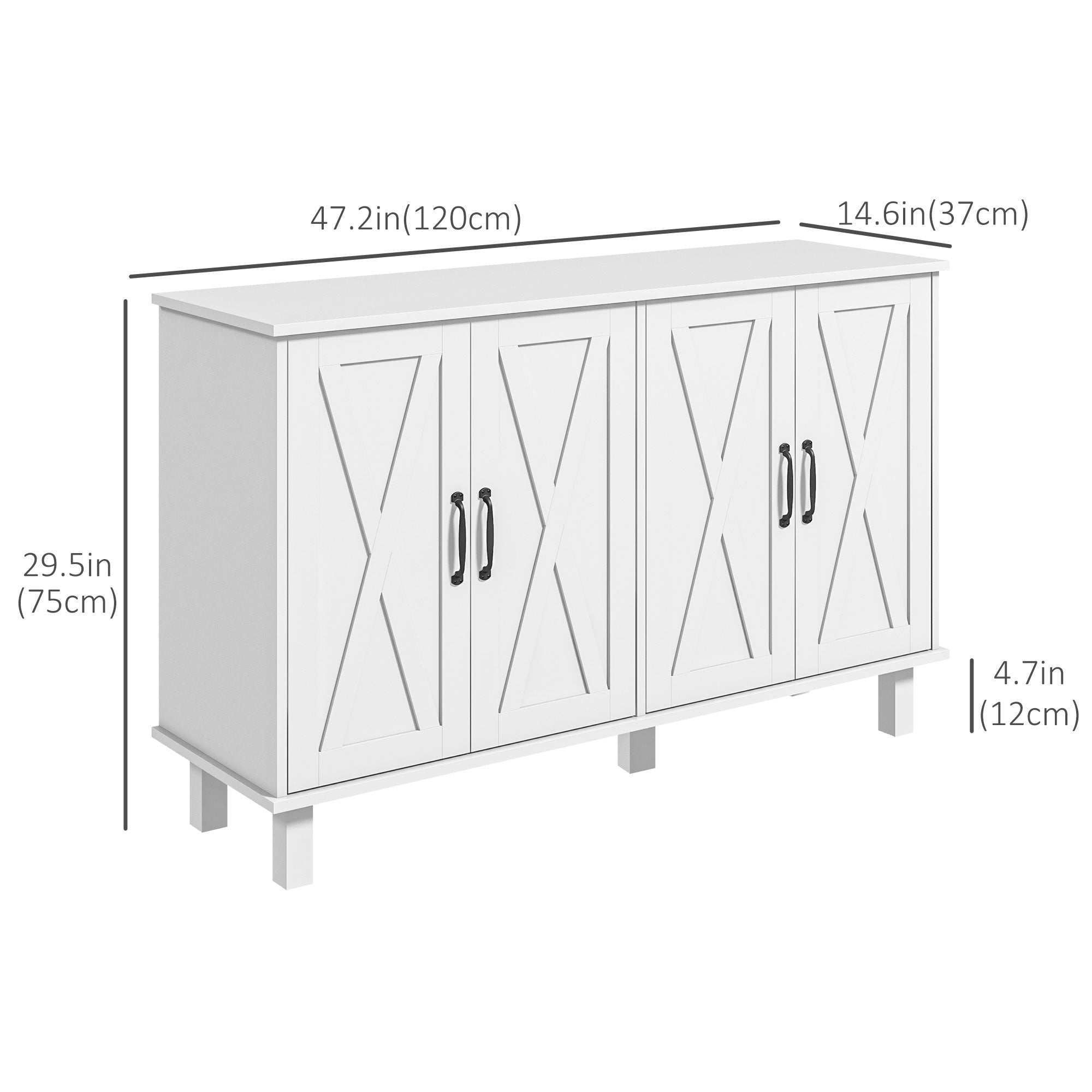 Farmhouse Sideboard Cabinet - White 47" 4 Barn Doors-DECOROLALA