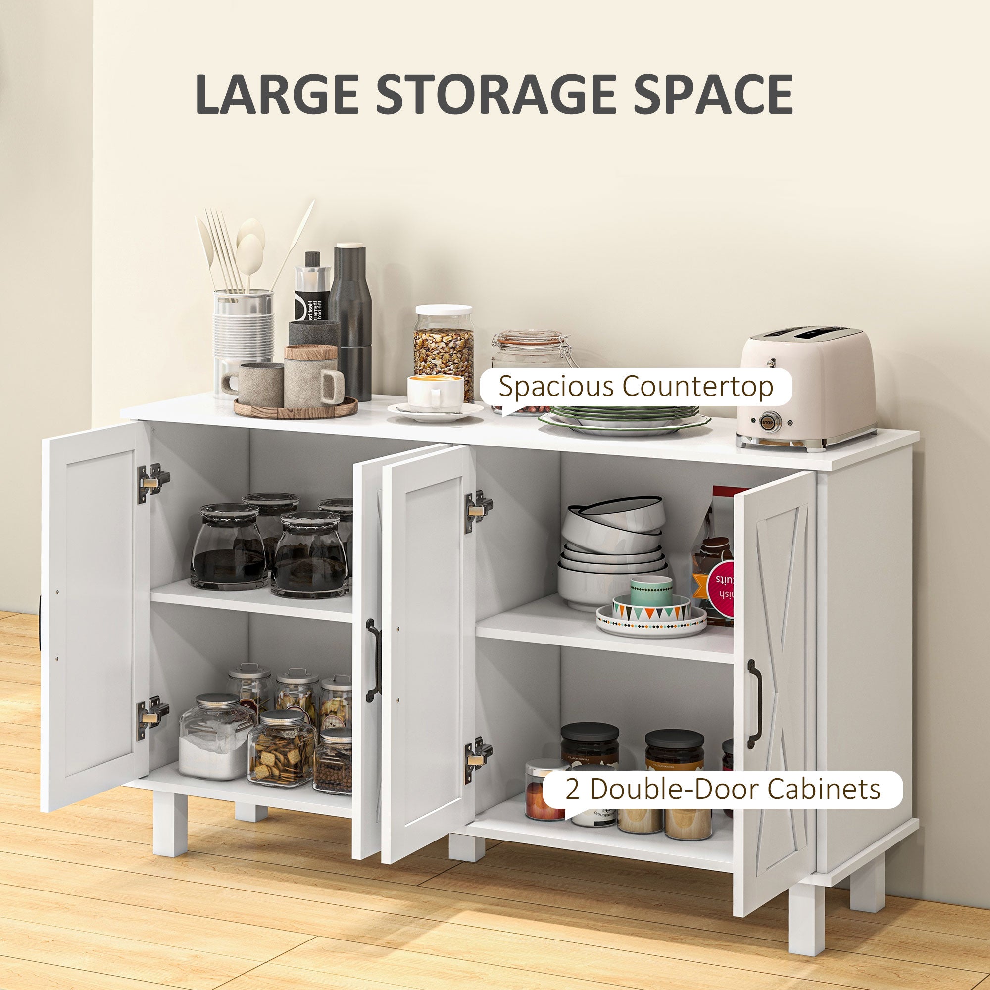 Farmhouse Sideboard Cabinet - White 47" 4 Barn Doors-DECOROLALA
