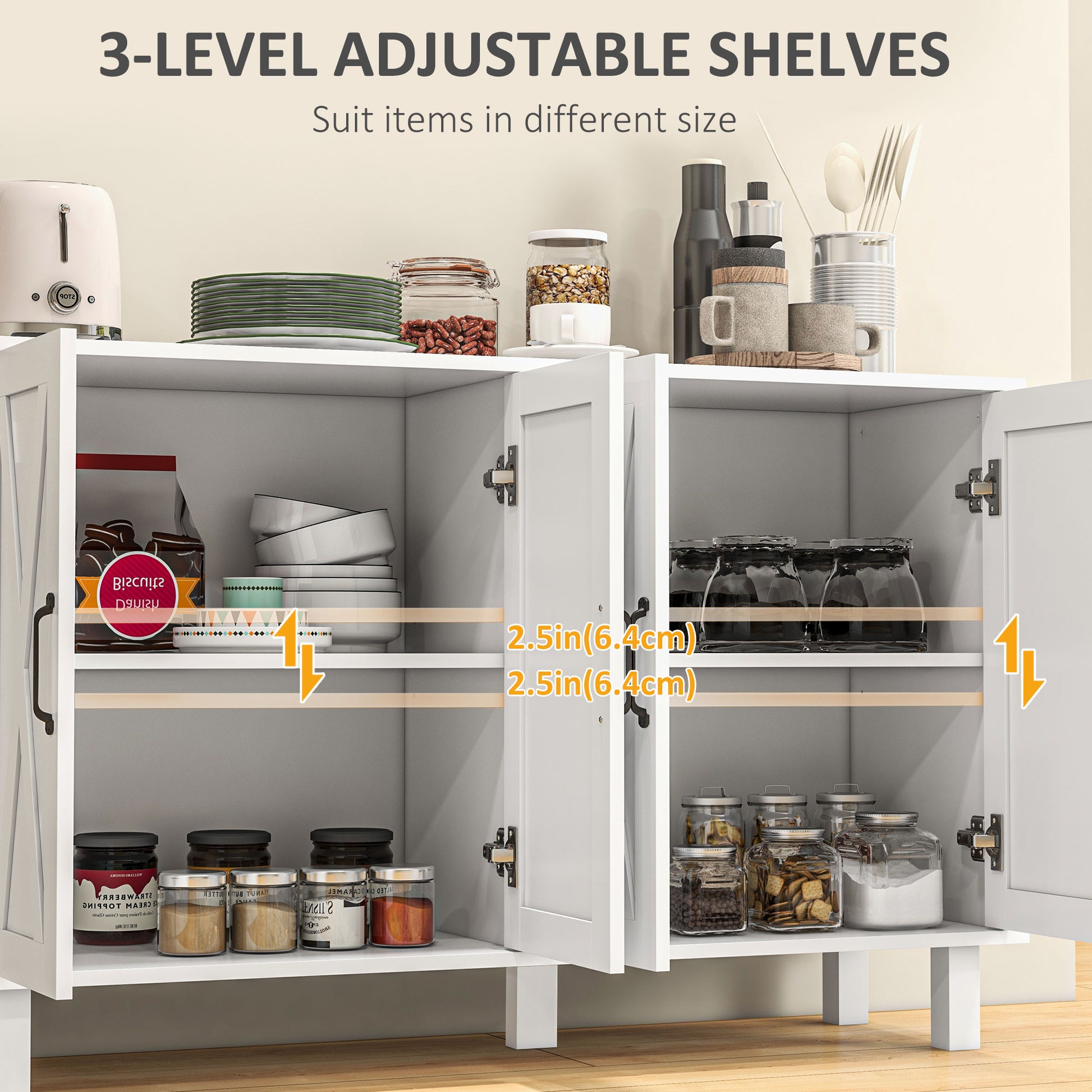 Farmhouse Sideboard Cabinet - White 47" 4 Barn Doors-DECOROLALA