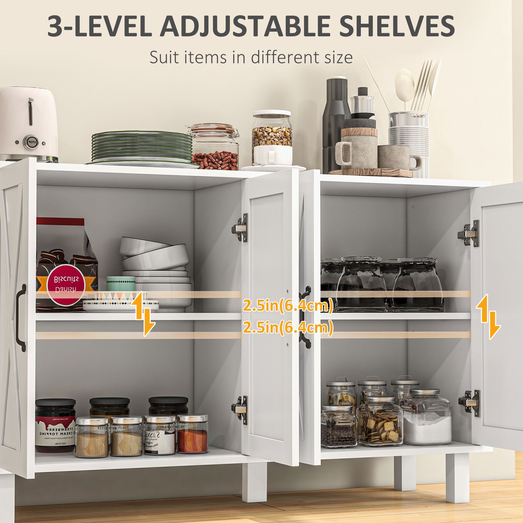 Farmhouse Sideboard Cabinet - White 47" 4 Barn Doors-DECOROLALA