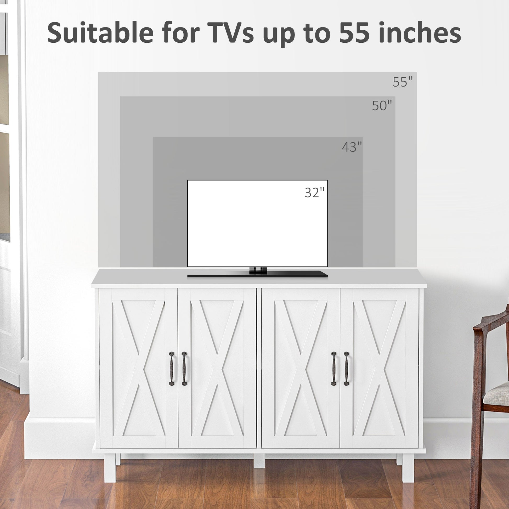 Farmhouse Sideboard Cabinet - White 47" 4 Barn Doors-DECOROLALA