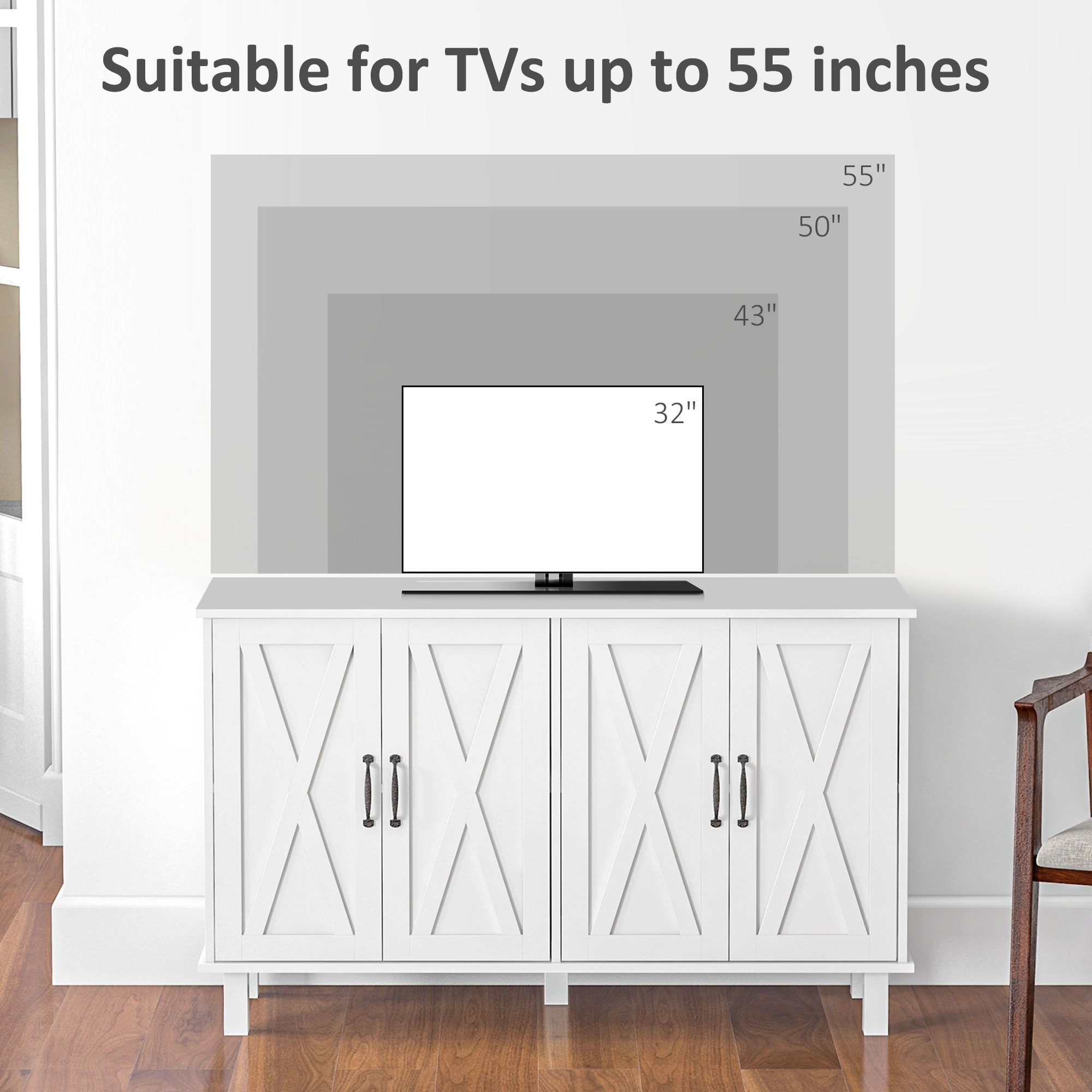 Farmhouse Sideboard Cabinet - White 47" 4 Barn Doors-DECOROLALA