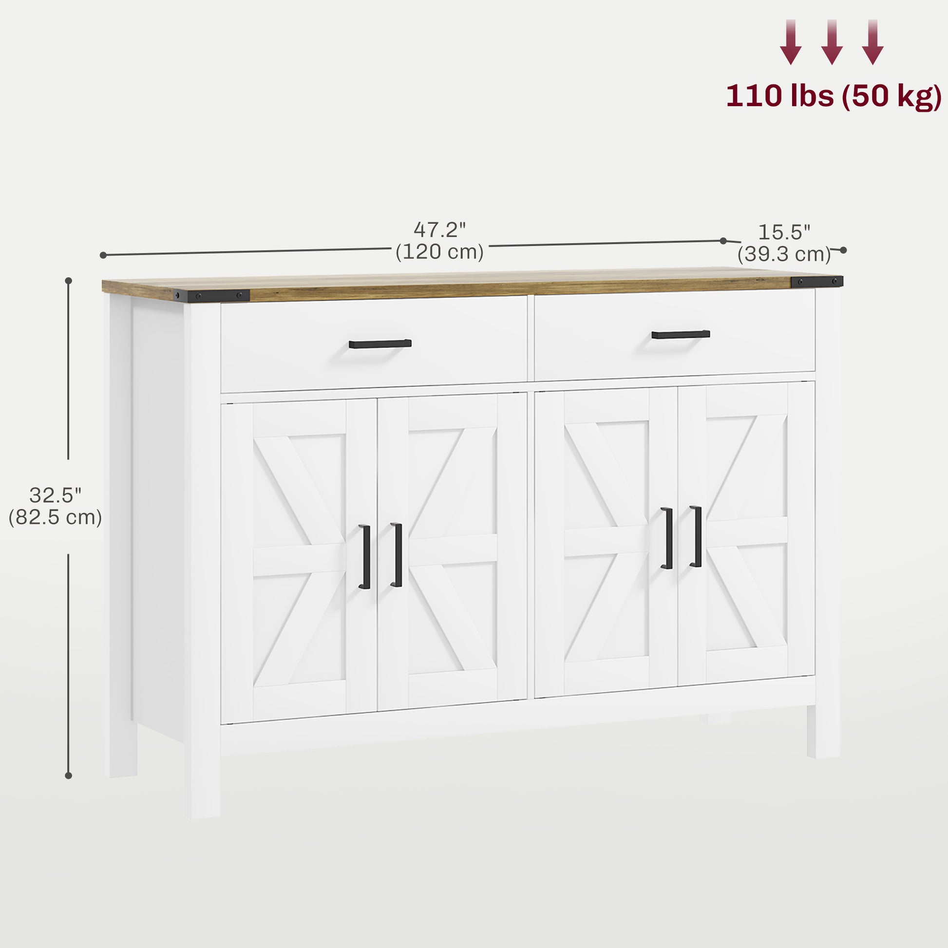 Farmhouse Sideboard Cabinet - White 47.2"W-DECOROLALA
