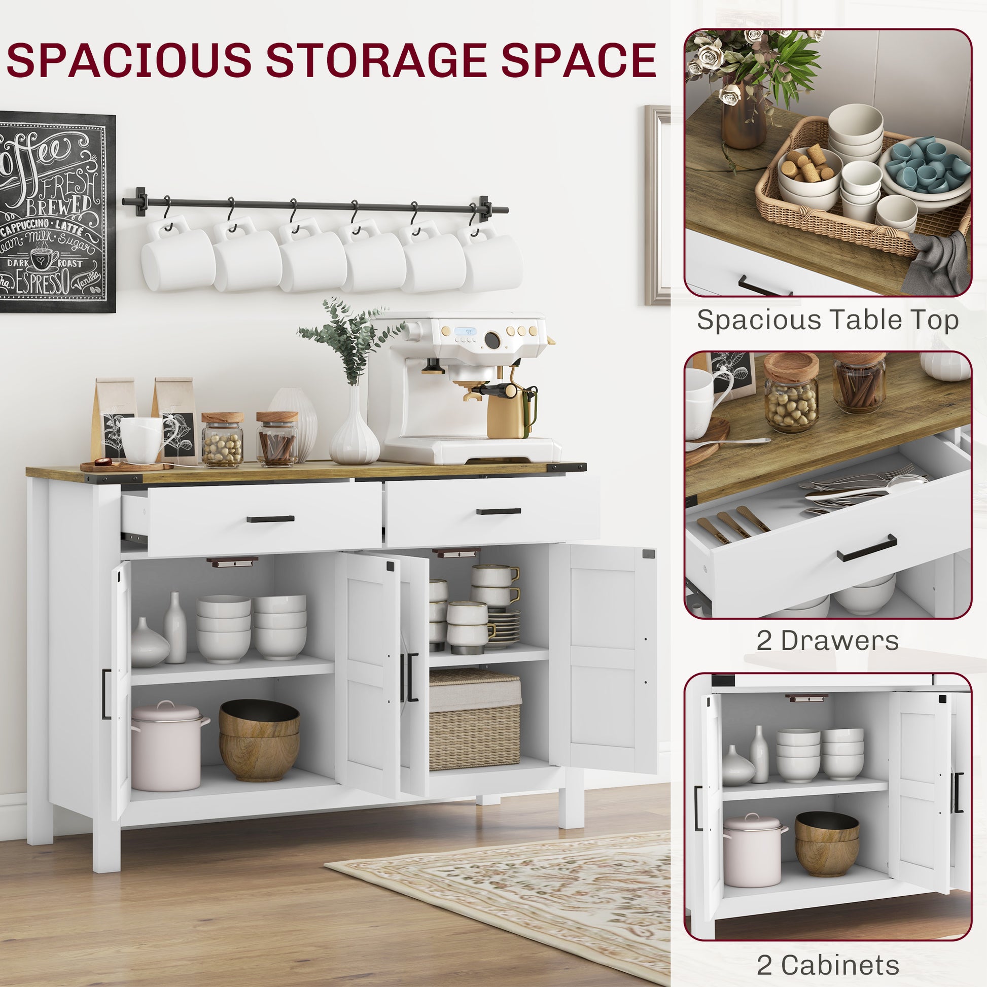 Farmhouse Sideboard Cabinet - White 47.2"W-DECOROLALA