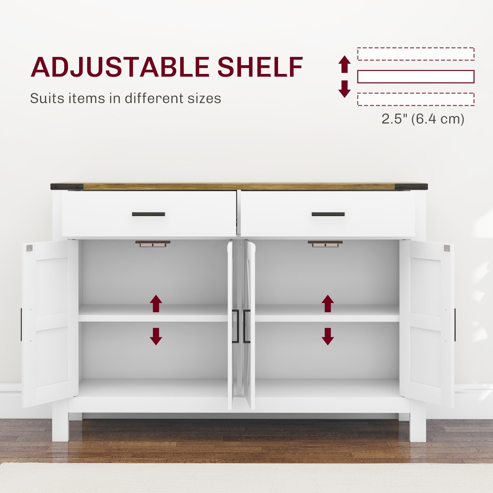 Farmhouse Sideboard Cabinet - White 47.2"W-DECOROLALA