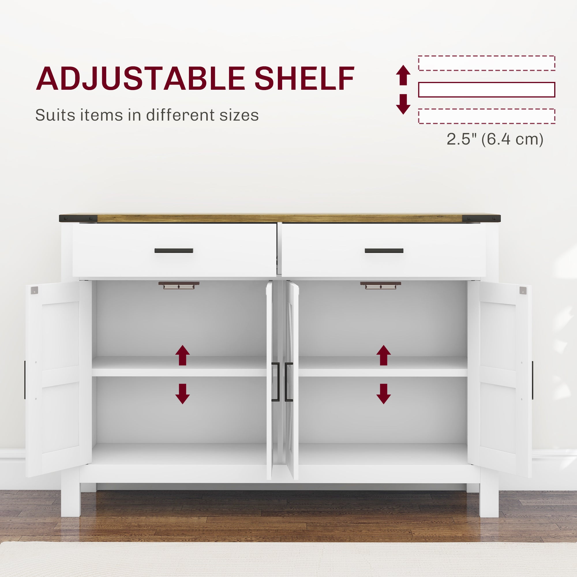 Farmhouse Sideboard Cabinet - White 47.2"W-DECOROLALA