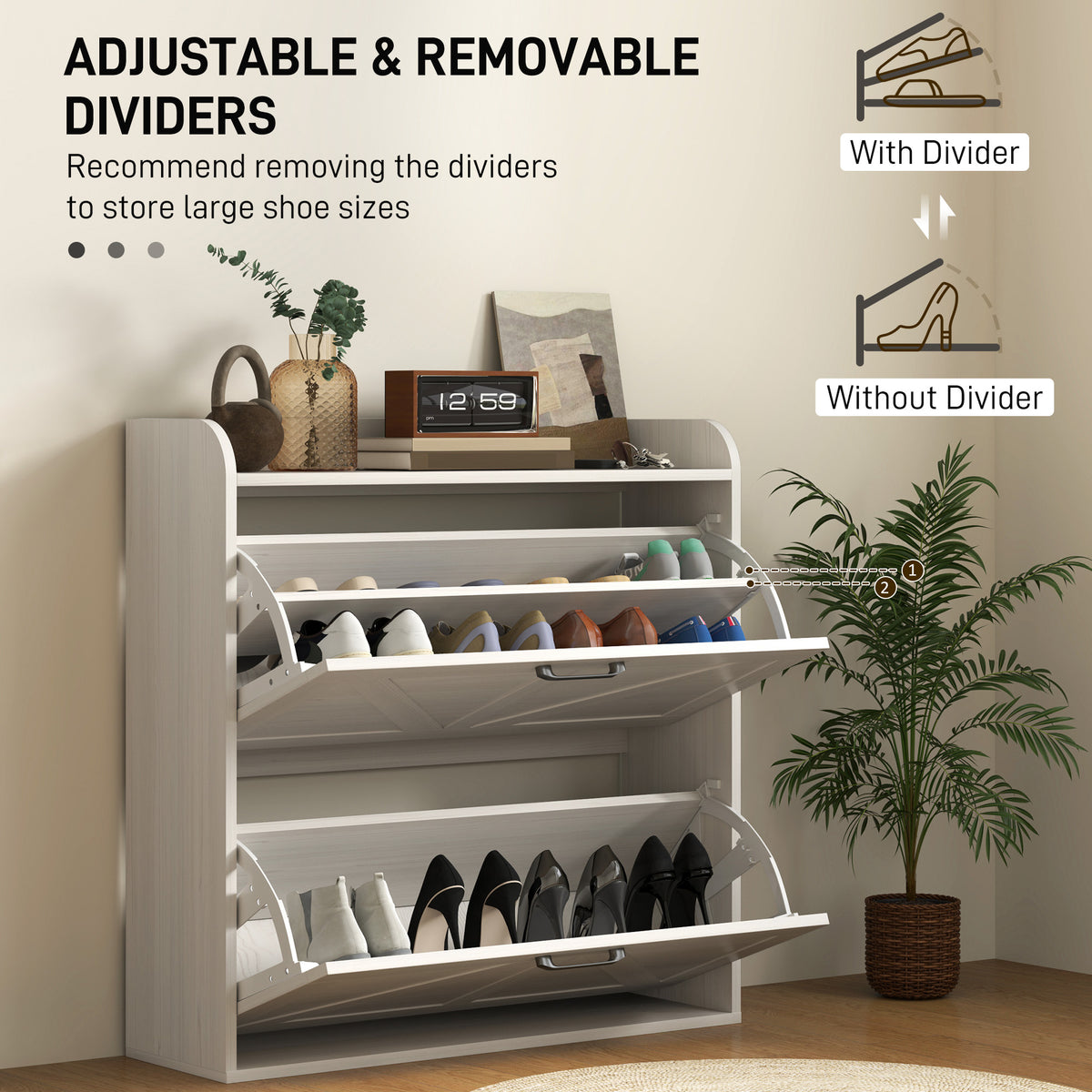 Farmhouse Slim Shoe Cabinet - 2 Flip Drawers White Oak-Home Furnishings > Storage & Organization > Shoe Storage Cabinets & Racks-DECOROLALA