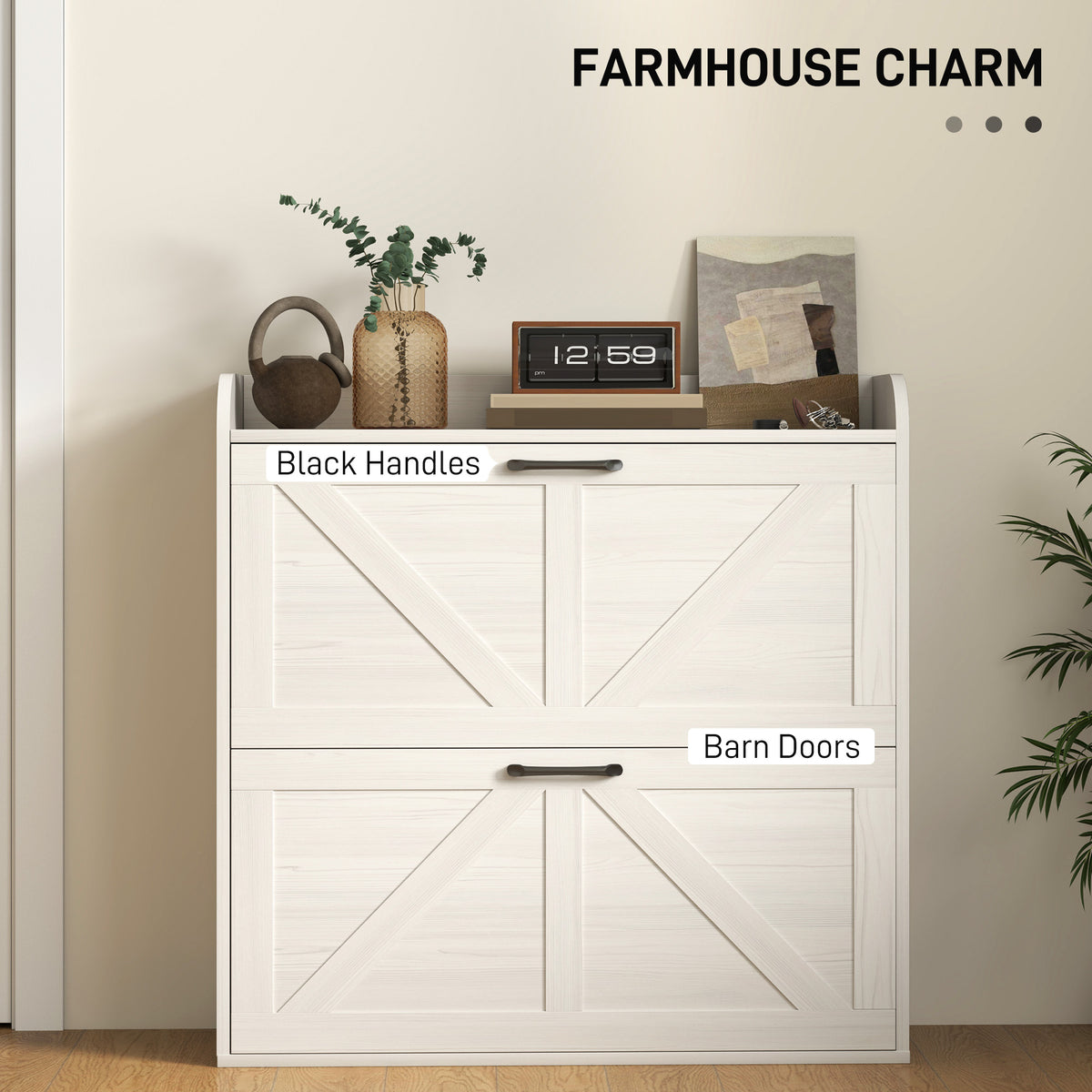 Farmhouse Slim Shoe Cabinet - 2 Flip Drawers White Oak-Home Furnishings > Storage & Organization > Shoe Storage Cabinets & Racks-DECOROLALA