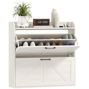 Farmhouse Slim Shoe Cabinet - 2 Flip Drawers White Oak-Home Furnishings > Storage & Organization > Shoe Storage Cabinets & Racks-DECOROLALA