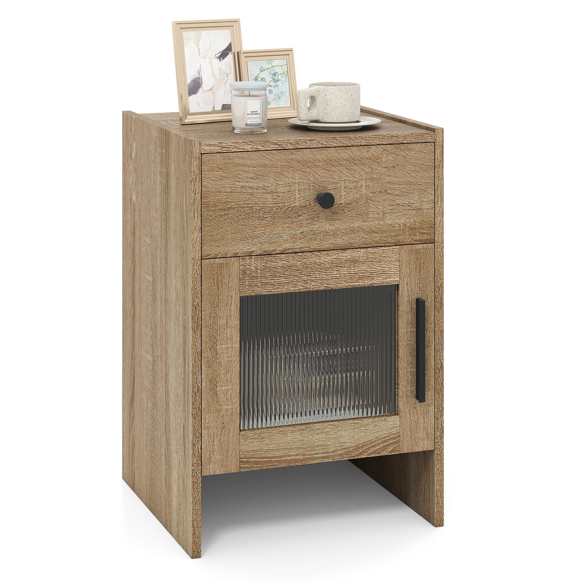 Farmhouse Sofa Side Table with Drawer and Cabinet-Antique Brush White-End & Side Tables-DECOROLALA