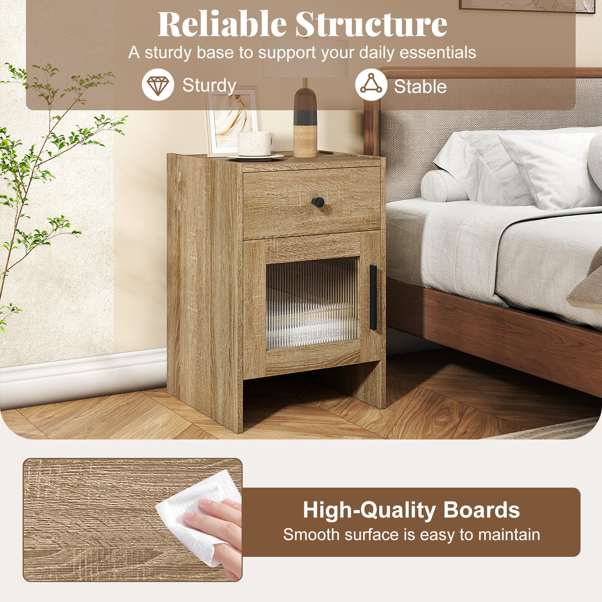Farmhouse Sofa Side Table with Drawer and Cabinet-Antique Brush White-End & Side Tables-DECOROLALA