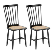 Farmhouse Solid Rubber Wood Dining Chairs Set of 2 with PE Rattan Seats-Black-Dining Chairs-DECOROLALA