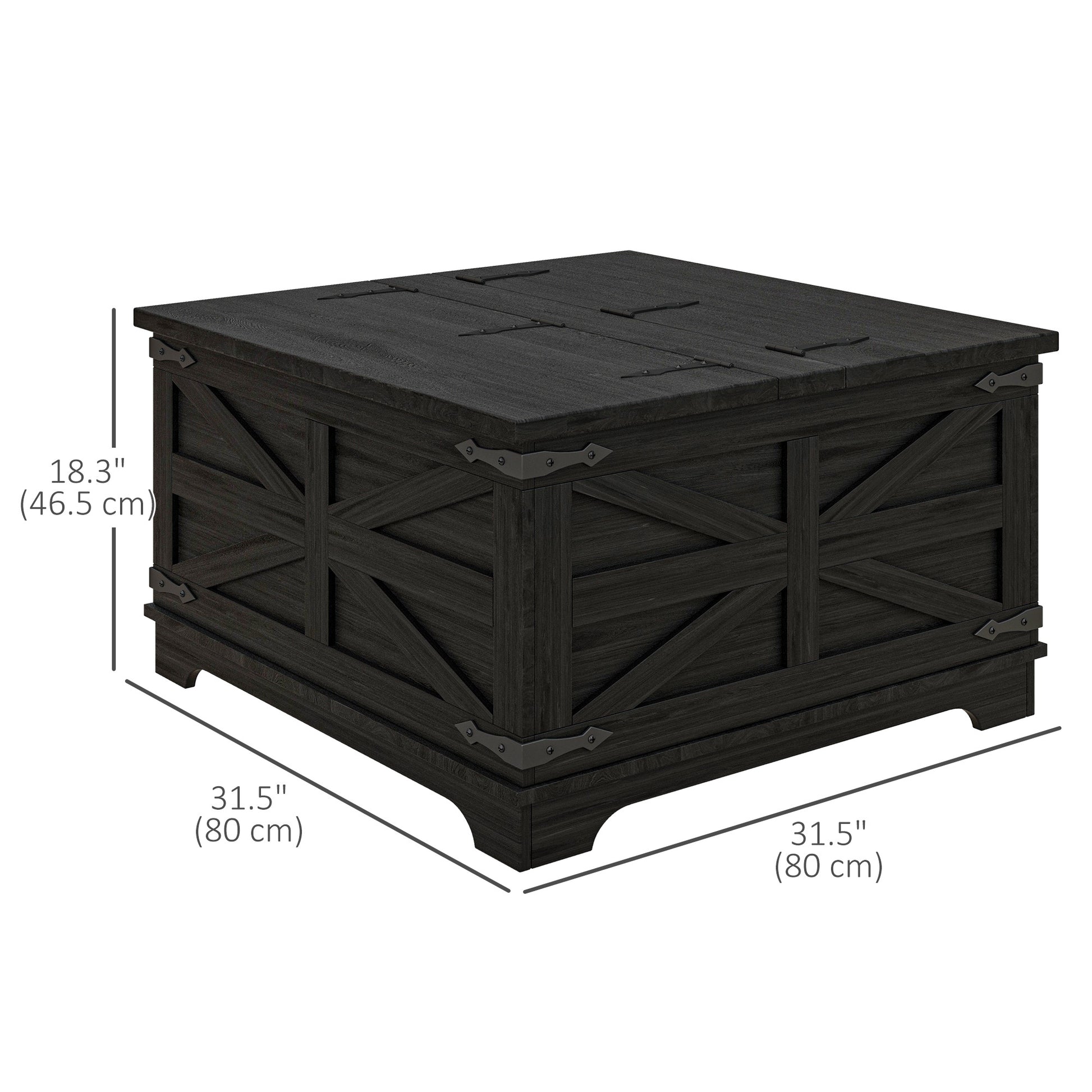 Farmhouse Square Coffee Table with Hidden Storage - Black-DECOROLALA