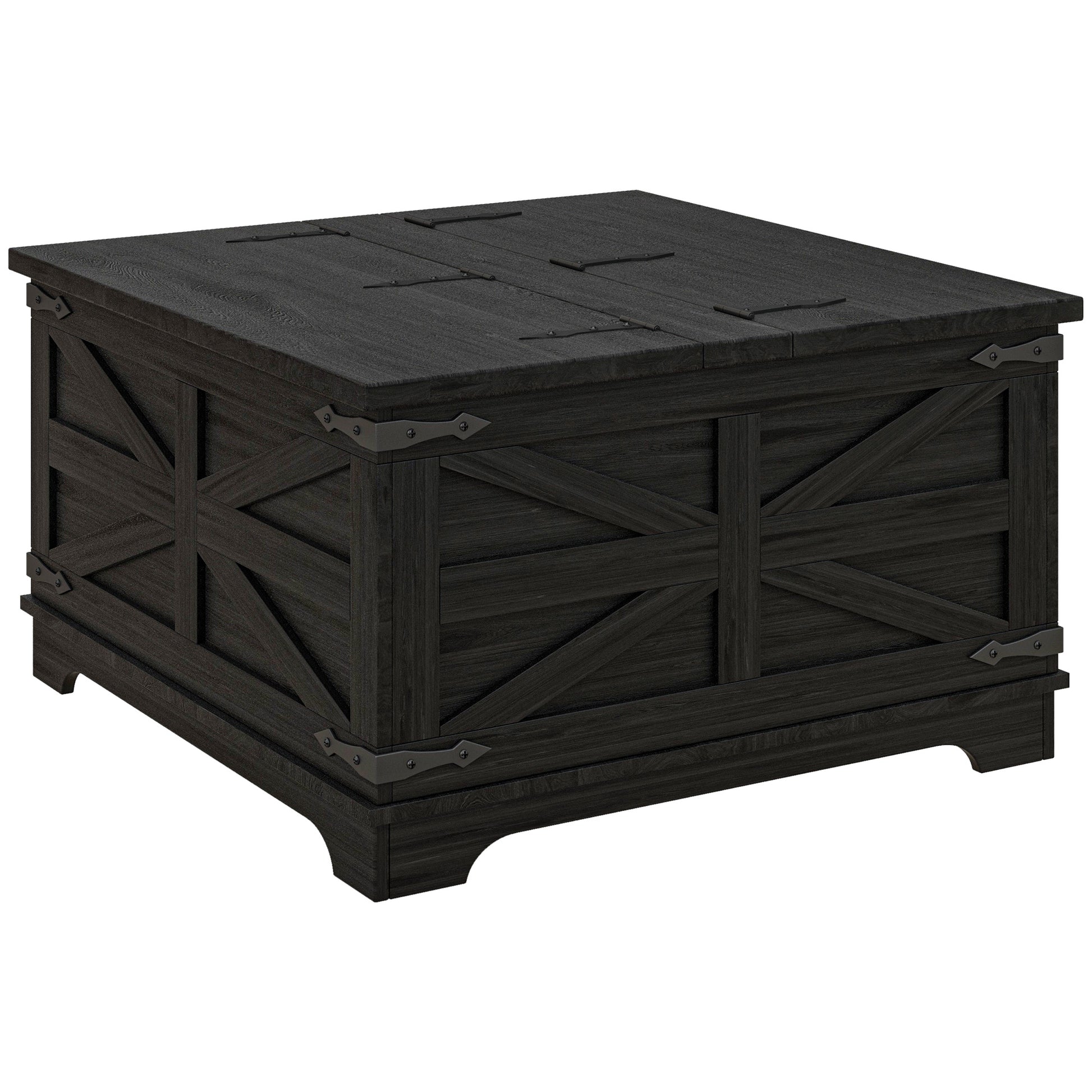 Farmhouse Square Coffee Table with Hidden Storage - Black-DECOROLALA