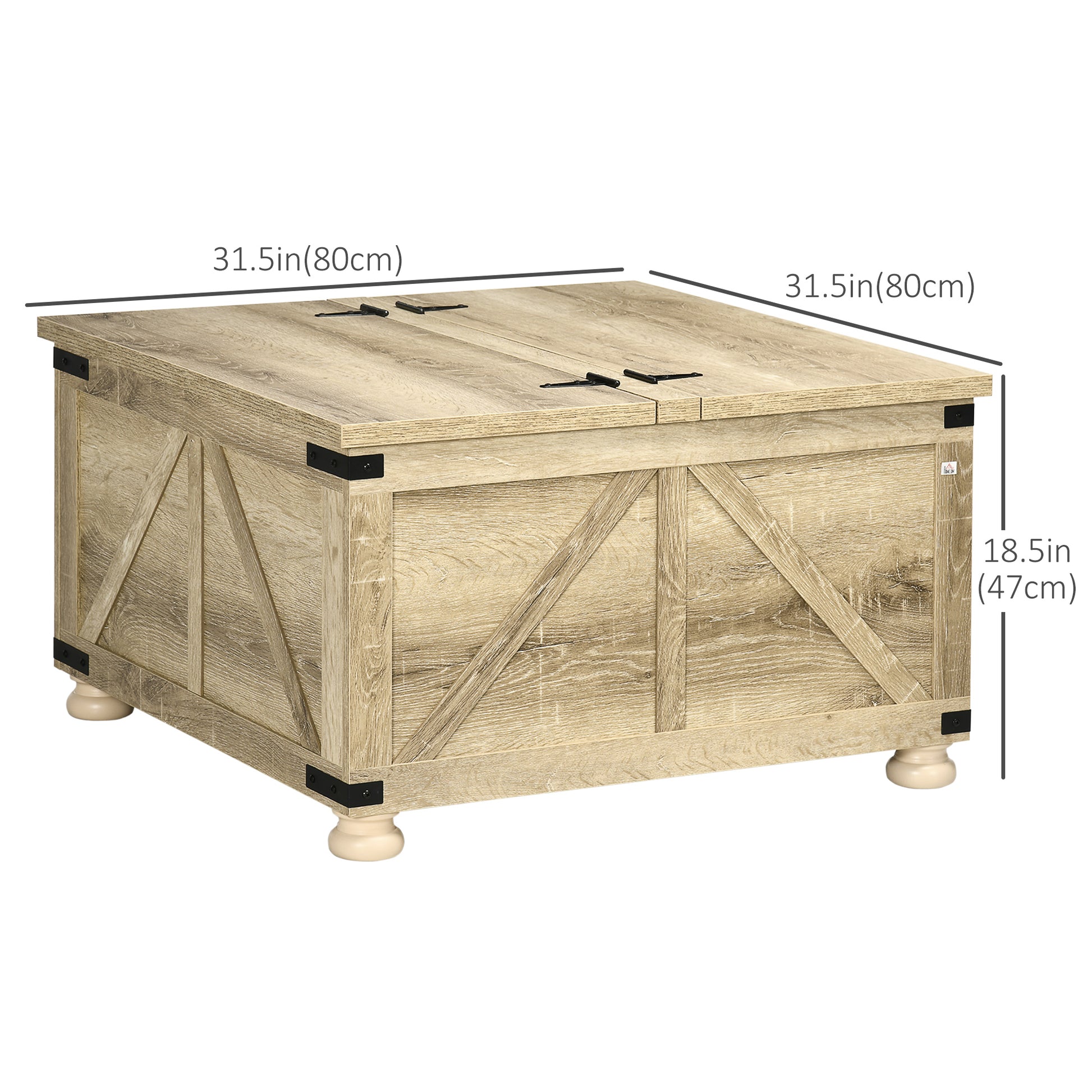 Farmhouse Square Coffee Table with Hidden Storage - Oak-DECOROLALA