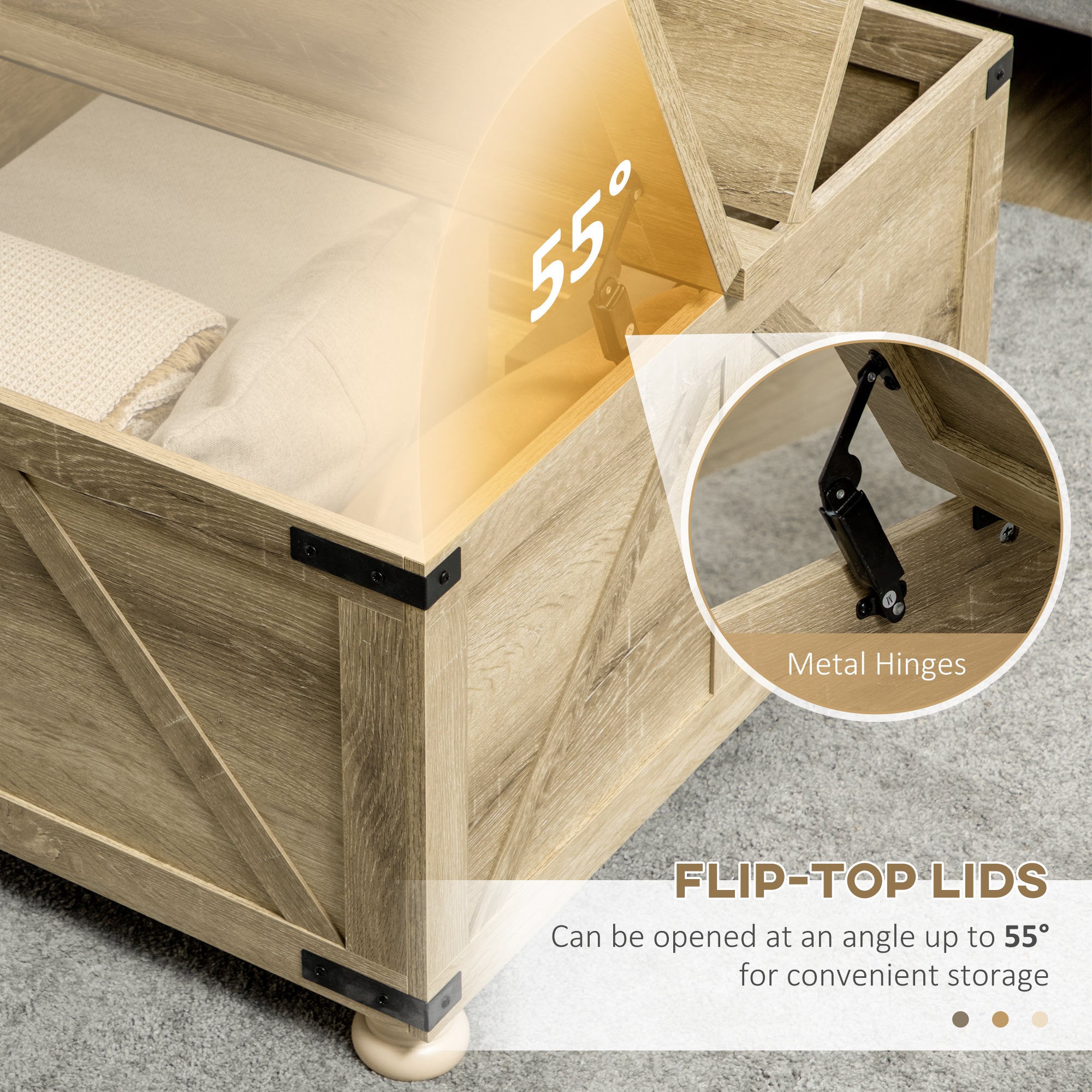Farmhouse Square Coffee Table with Hidden Storage - Oak-DECOROLALA