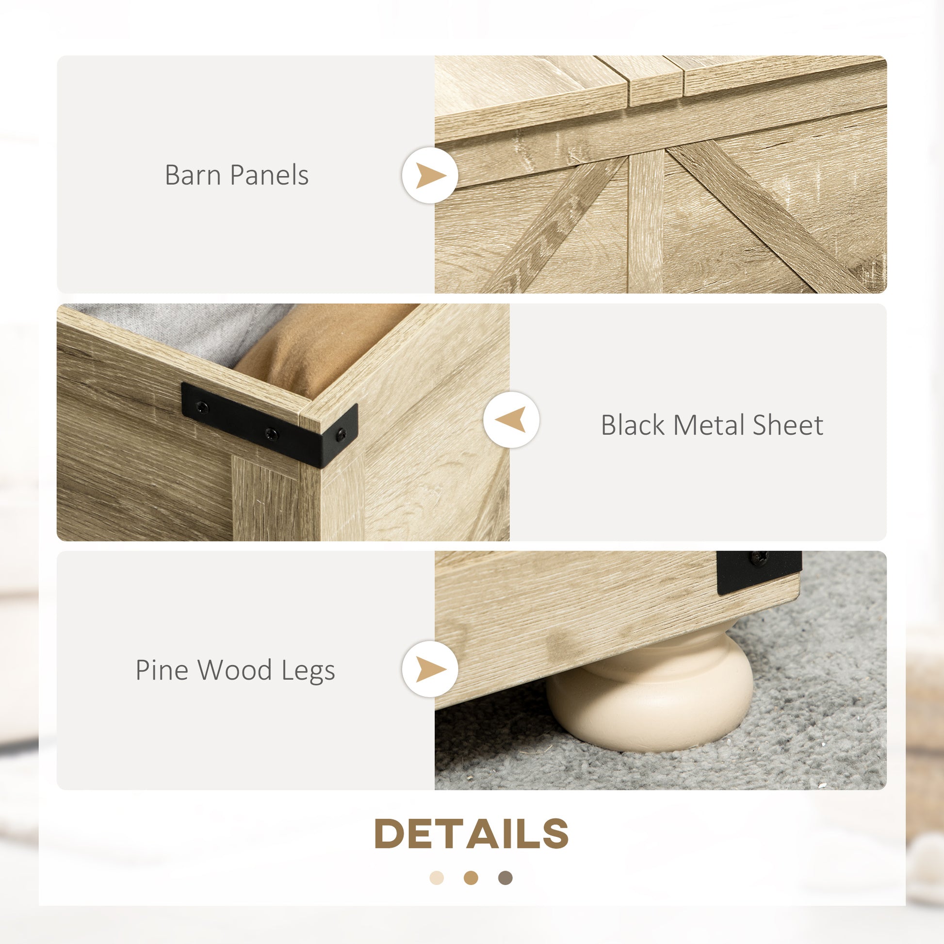Farmhouse Square Coffee Table with Hidden Storage - Oak-DECOROLALA