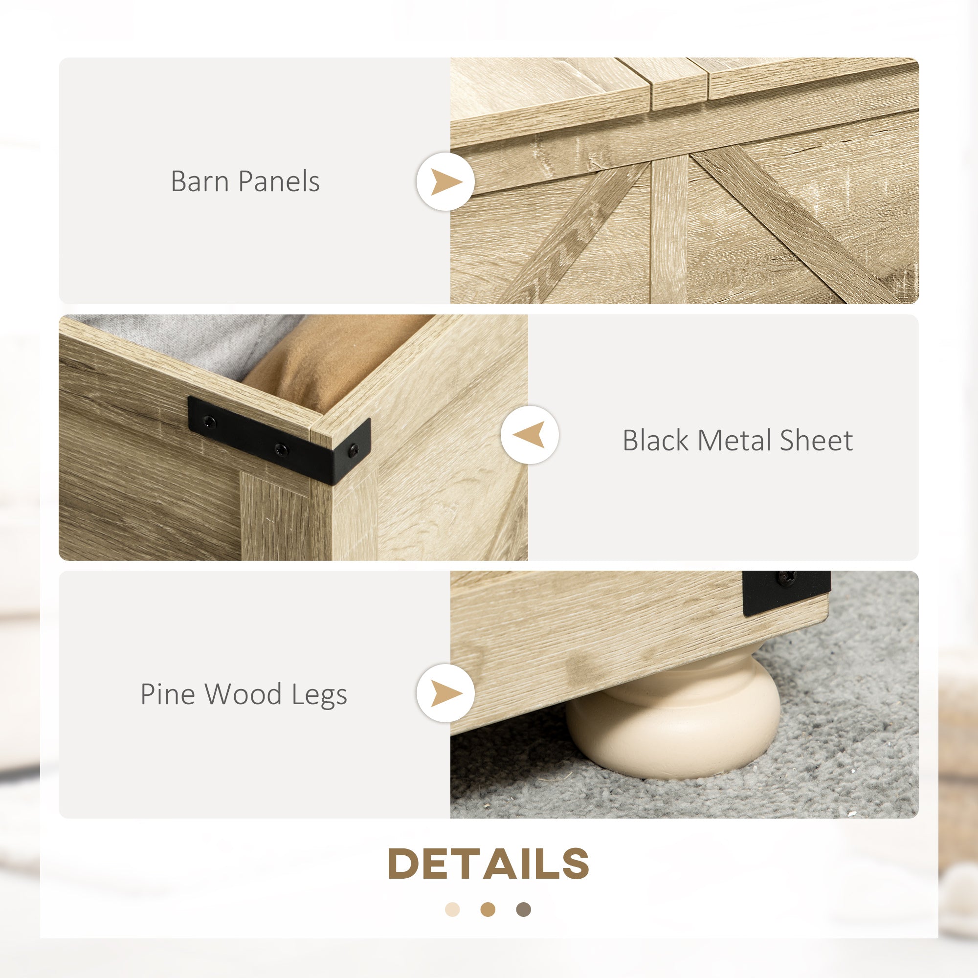 Farmhouse Square Coffee Table with Hidden Storage - Oak-DECOROLALA