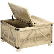 Farmhouse Square Coffee Table with Hidden Storage - Oak-DECOROLALA