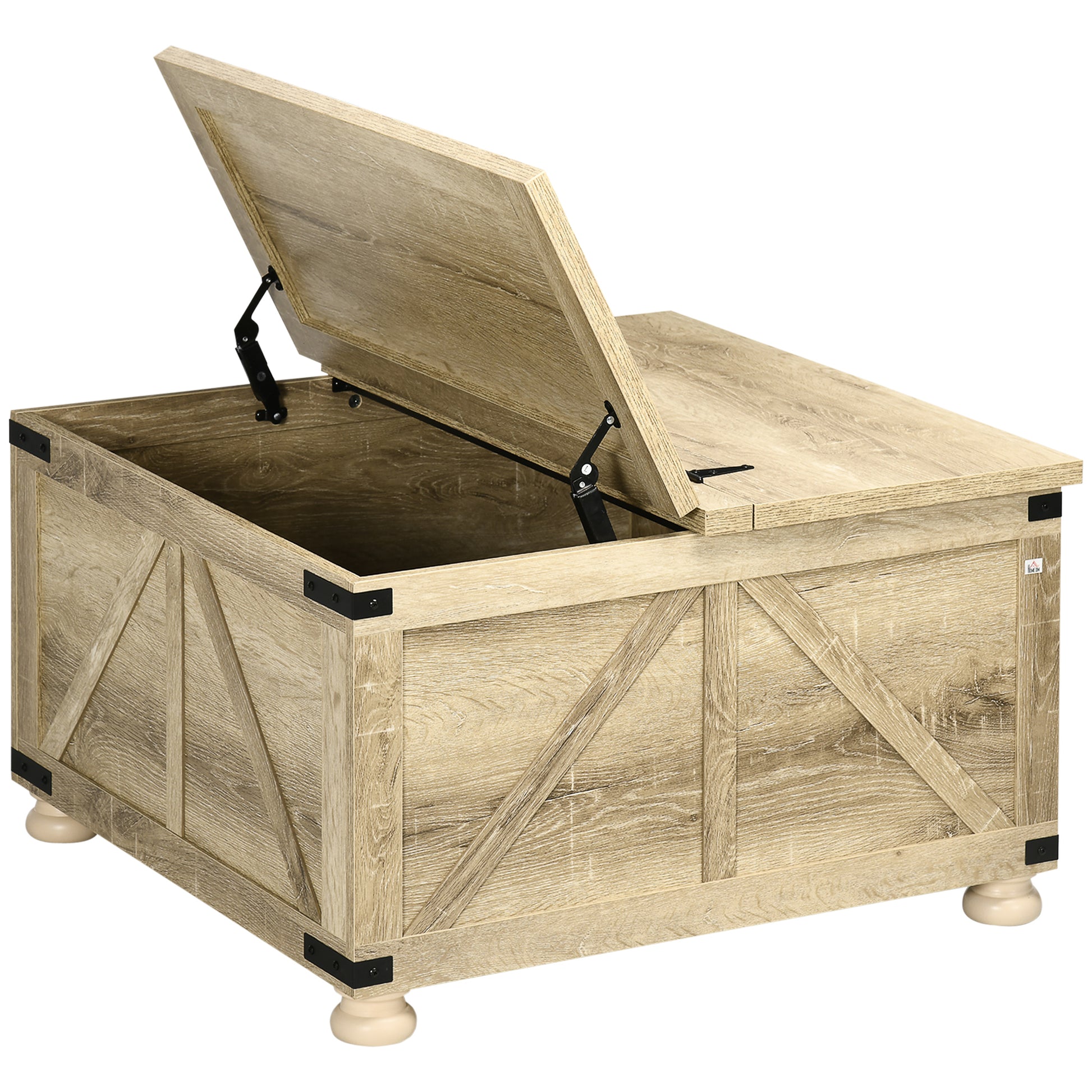 Farmhouse Square Coffee Table with Hidden Storage - Oak-DECOROLALA