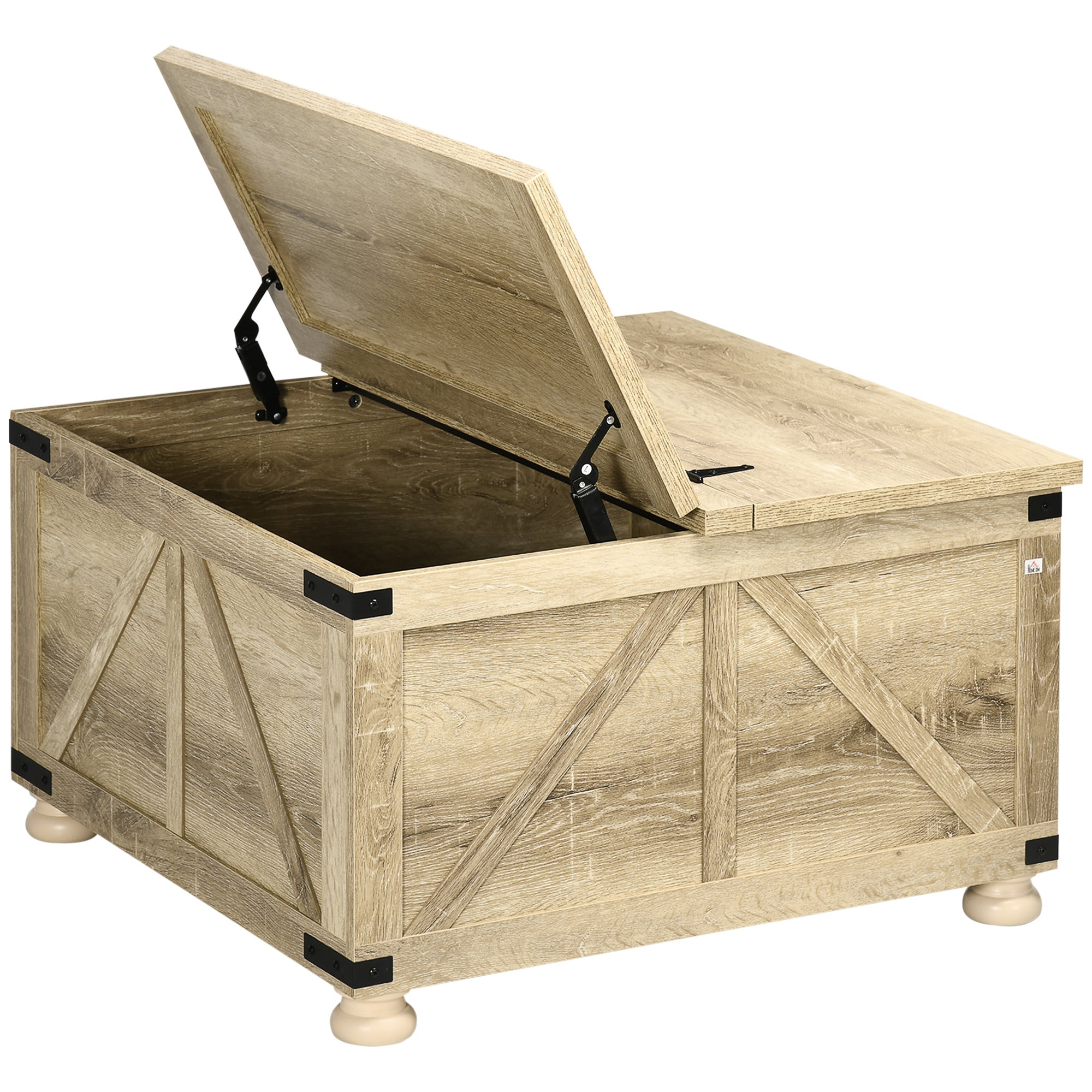 Farmhouse Square Coffee Table with Hidden Storage - Oak-DECOROLALA
