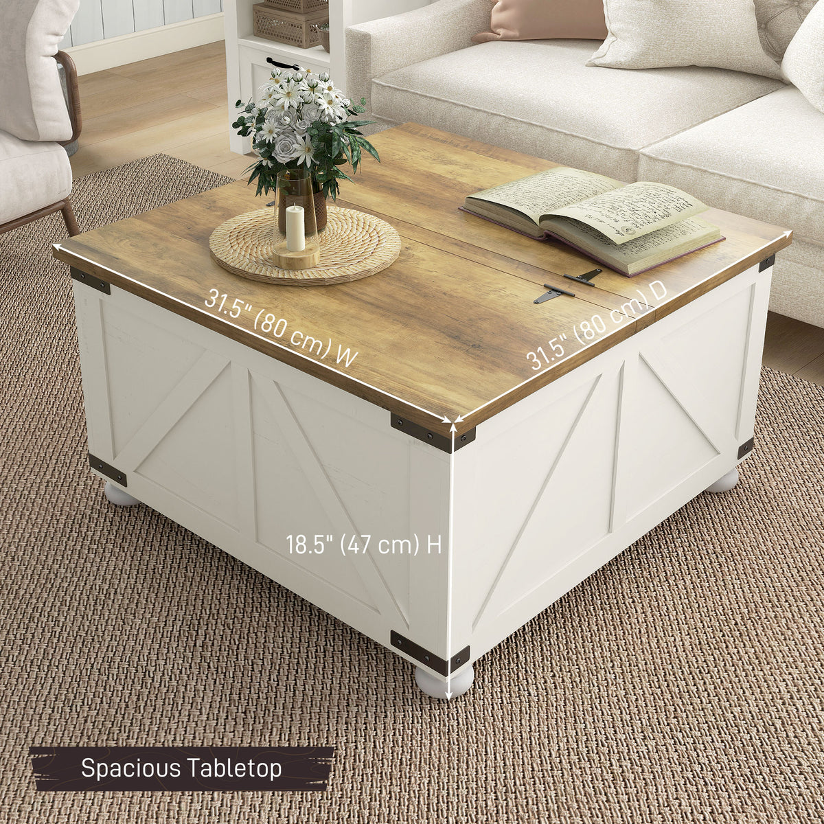 Farmhouse Square Coffee Table with Storage - Antique White-DECOROLALA