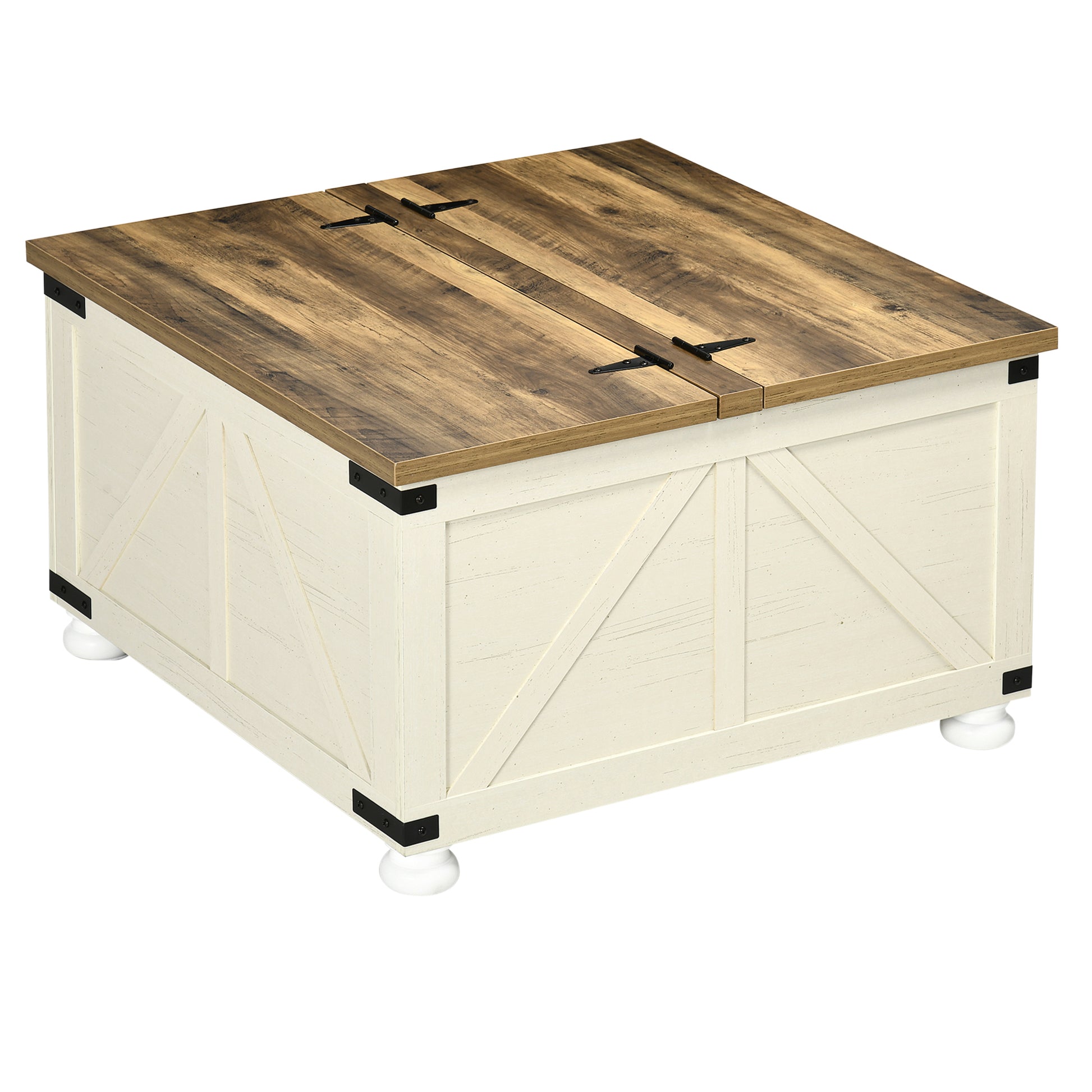 Farmhouse Square Coffee Table with Storage - Antique White-DECOROLALA