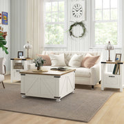 Farmhouse Square Coffee Table with Storage - Antique White-DECOROLALA