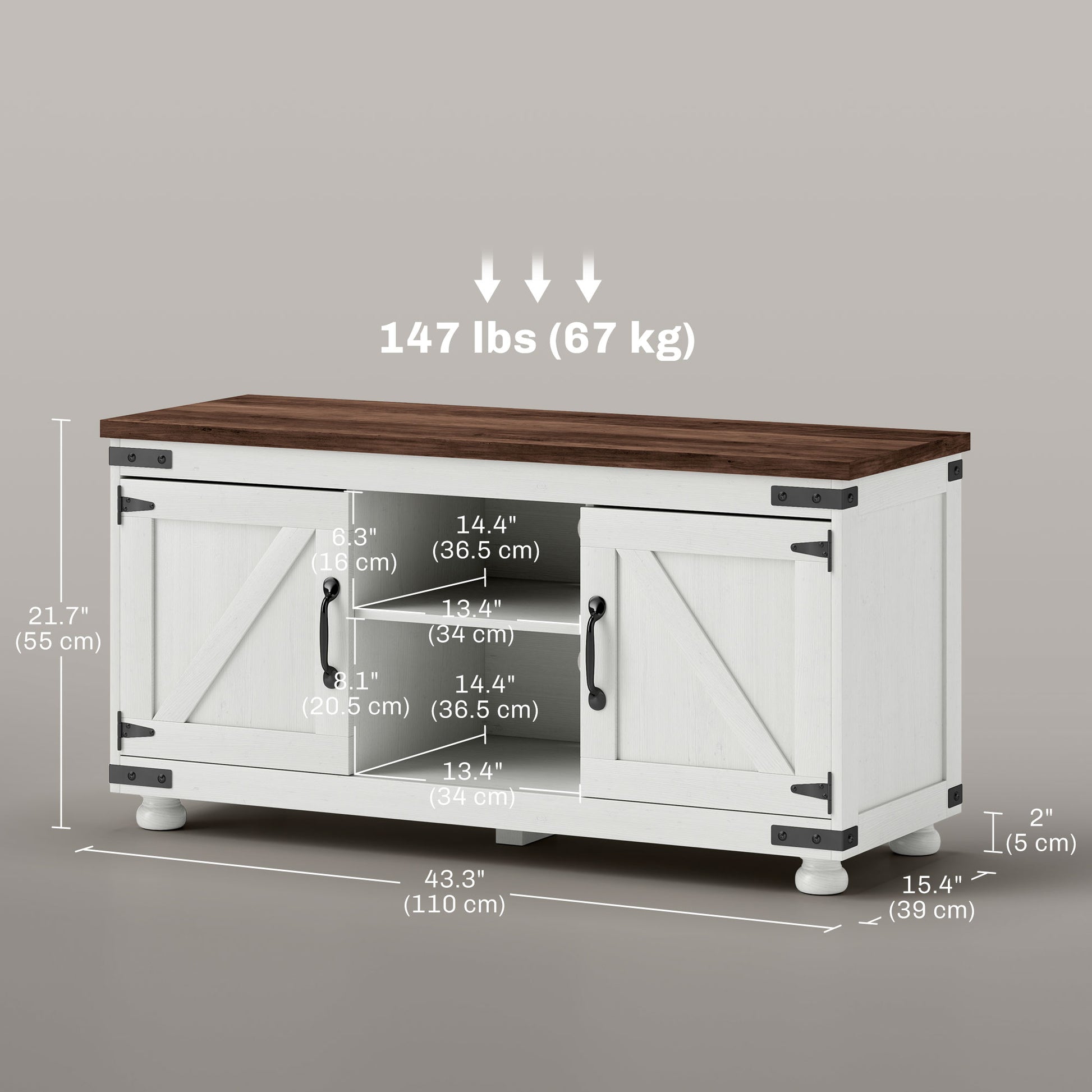 Farmhouse TV Stand for 50" TV - Distressed White 43"-DECOROLALA