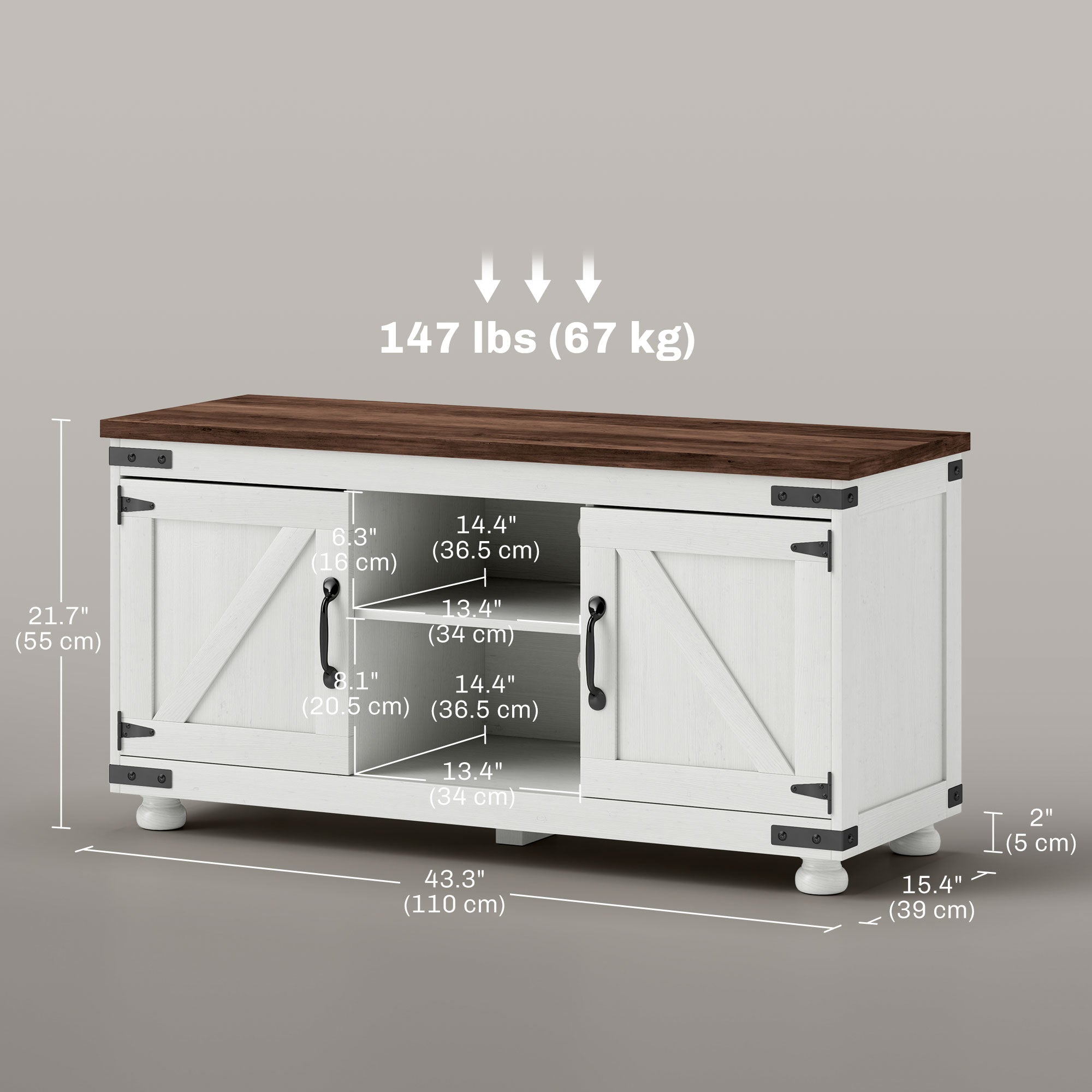 Farmhouse TV Stand for 50" TV - Distressed White 43"-DECOROLALA
