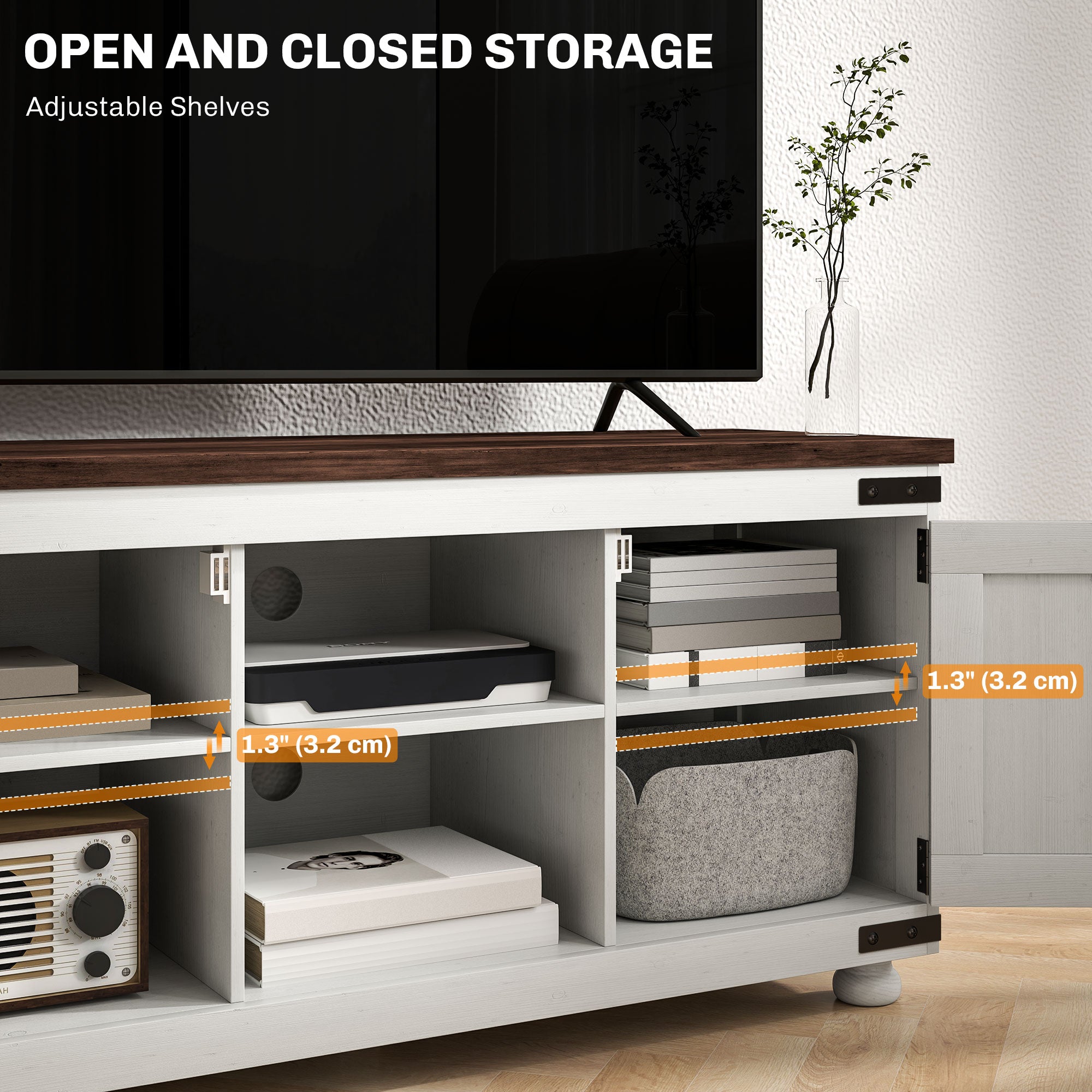 Farmhouse TV Stand for 50" TV - Distressed White 43"-DECOROLALA