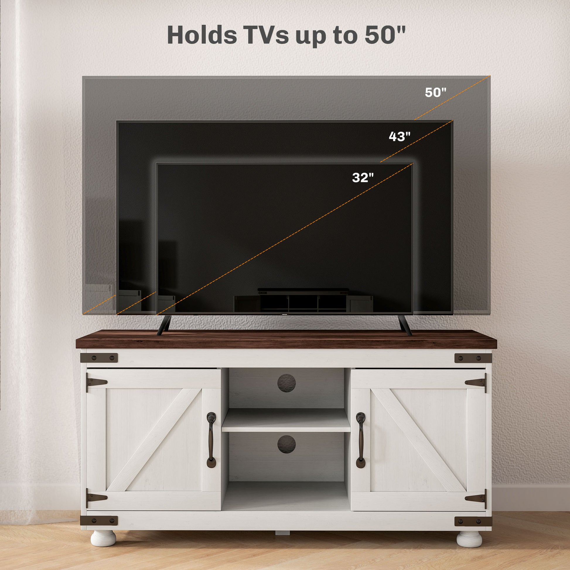 Farmhouse TV Stand for 50" TV - Distressed White 43"-DECOROLALA