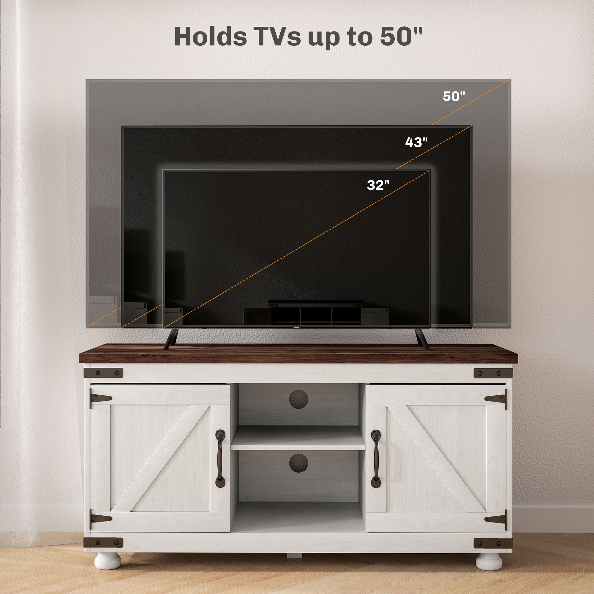Farmhouse TV Stand for 50" TV - Distressed White 43"-DECOROLALA
