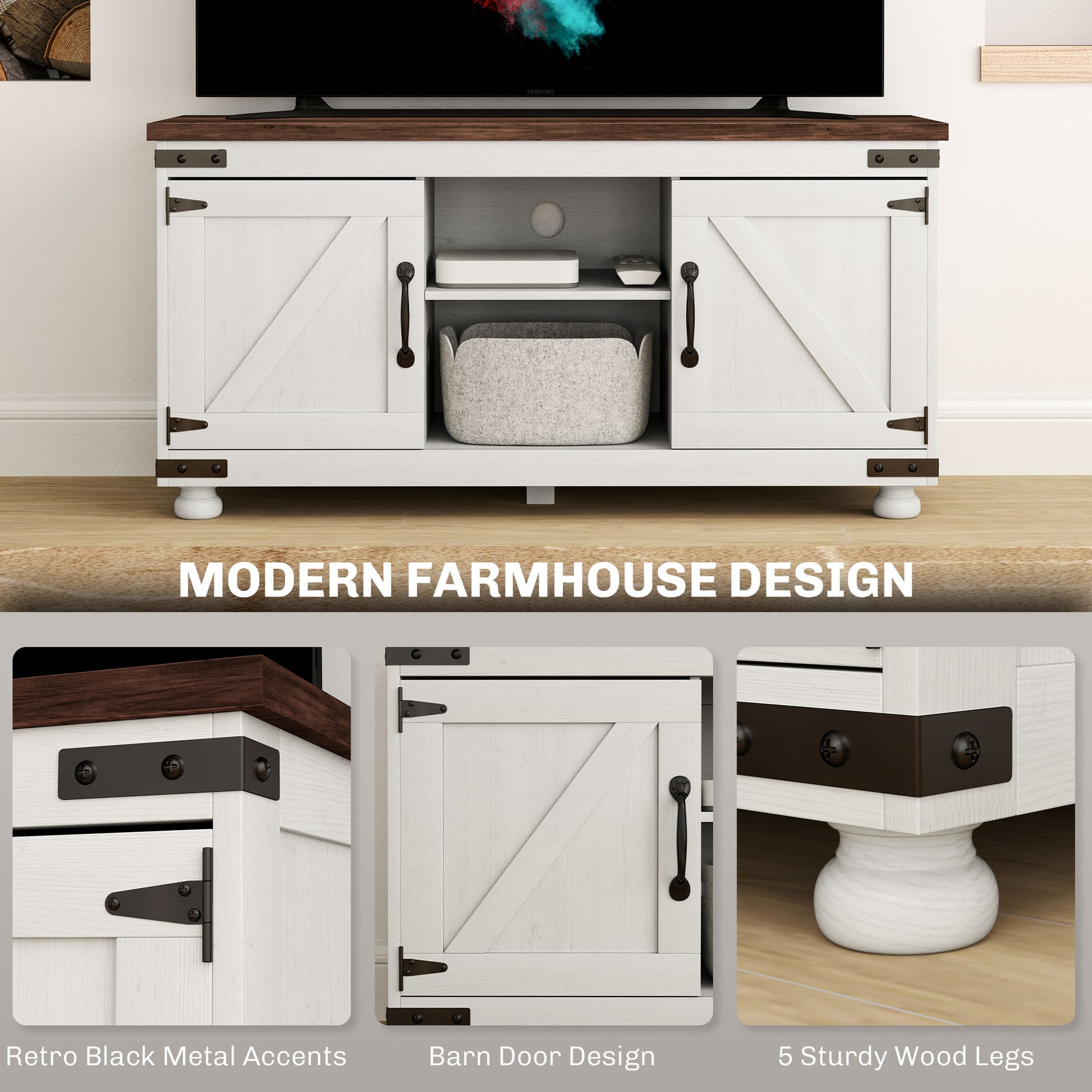 Farmhouse TV Stand for 50" TV - Distressed White 43"-DECOROLALA