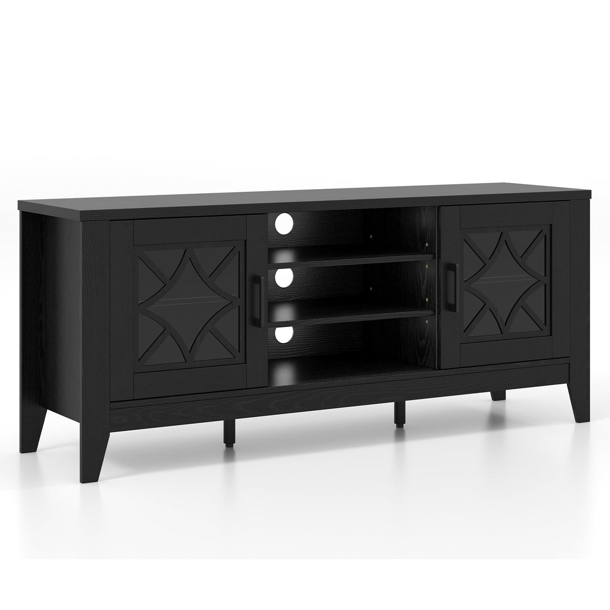 Farmhouse TV Stand for TVs Up to 65 Inches 4 Adjustable Shelves-Black-Entertainment Centers & TV Stands-DECOROLALA