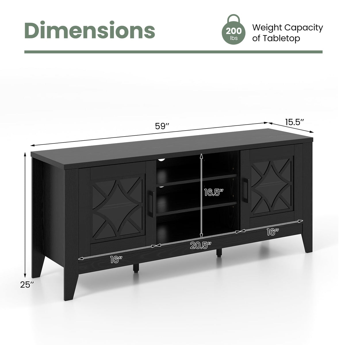 Farmhouse TV Stand for TVs Up to 65 Inches 4 Adjustable Shelves-Black-Entertainment Centers & TV Stands-DECOROLALA