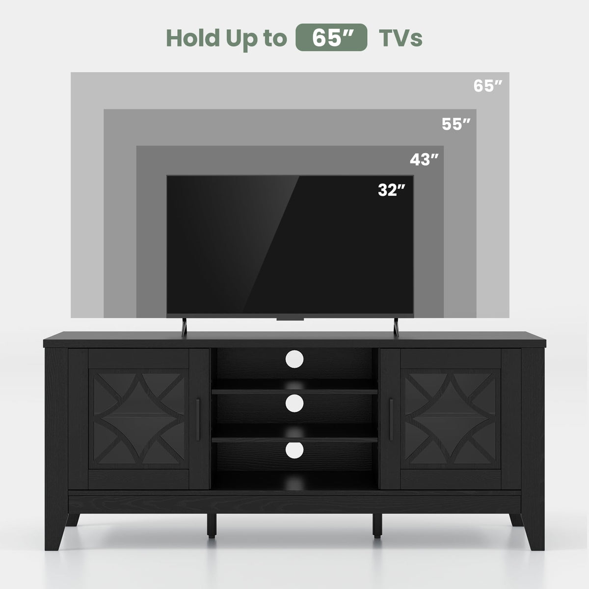 Farmhouse TV Stand for TVs Up to 65 Inches 4 Adjustable Shelves-Black-Entertainment Centers & TV Stands-DECOROLALA