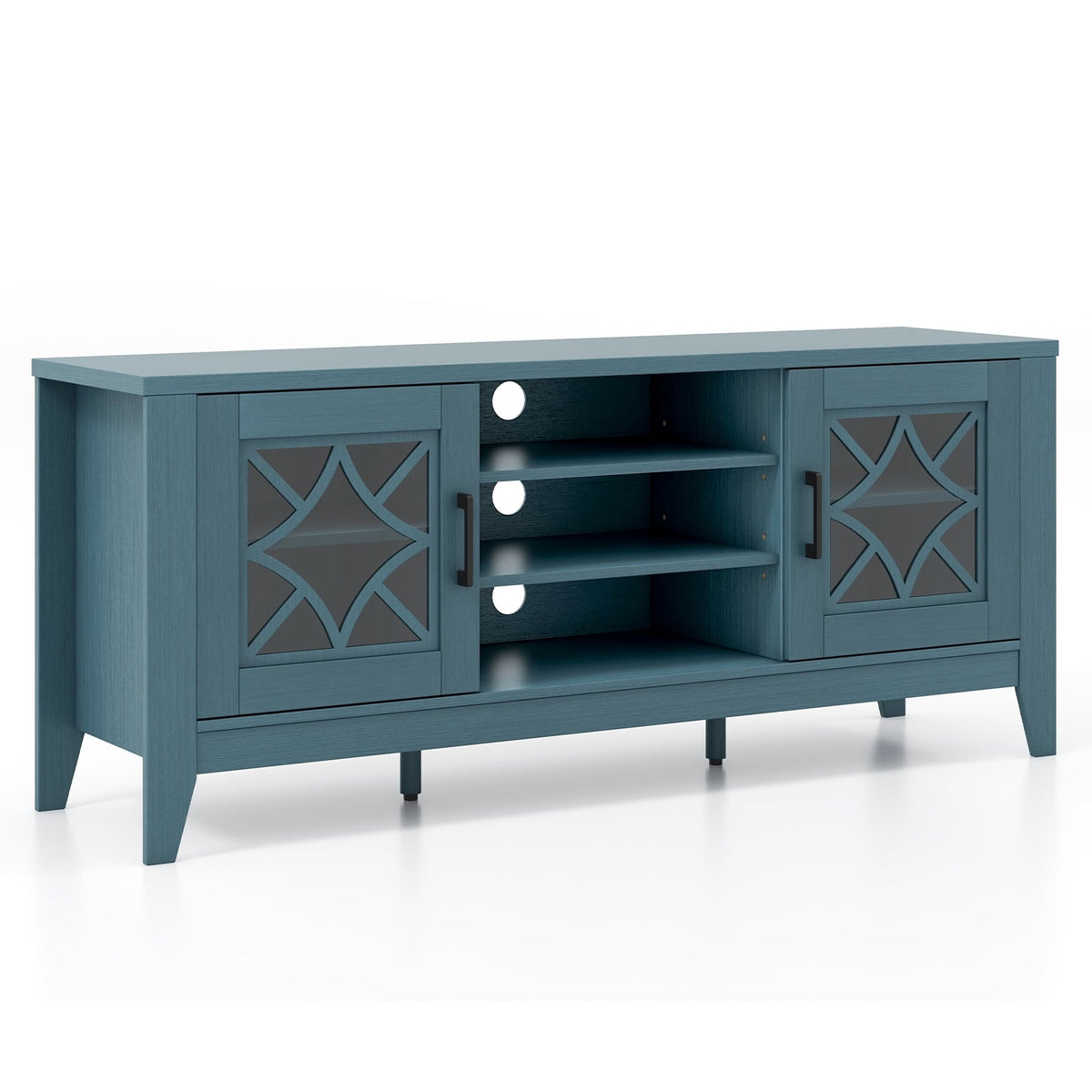 Farmhouse TV Stand for TVs Up to 65 Inches 4 Adjustable Shelves-Teal Blue-Entertainment Centers & TV Stands-DECOROLALA