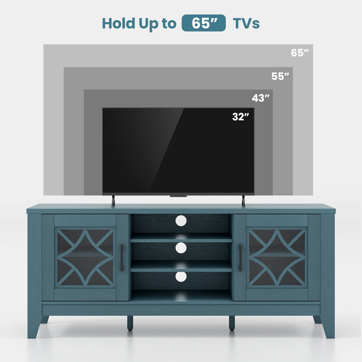 Farmhouse TV Stand for TVs Up to 65 Inches 4 Adjustable Shelves-Teal Blue-Entertainment Centers & TV Stands-DECOROLALA