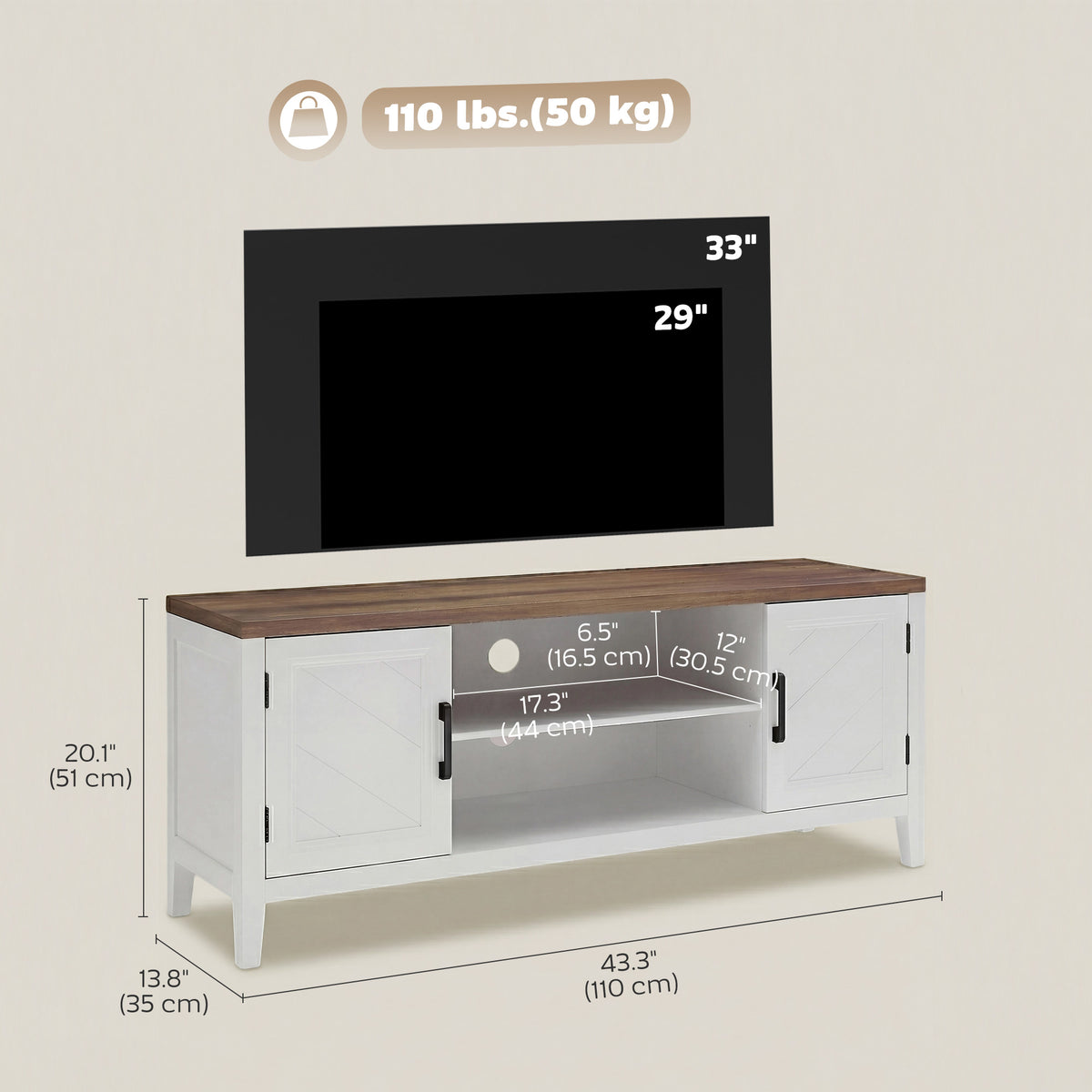 Farmhouse TV Stand for TVs up to 55" - White and Brown-Home Furnishings > Living Room Furniture > TV¬†Stands-DECOROLALA