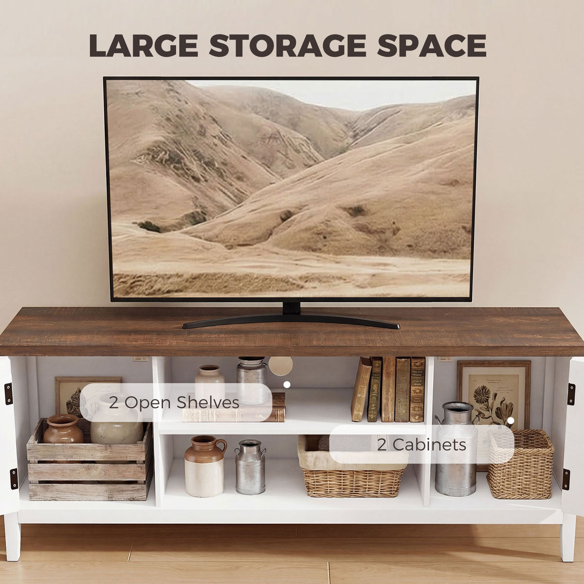 Farmhouse TV Stand for TVs up to 55" - White and Brown-Home Furnishings > Living Room Furniture > TV¬†Stands-DECOROLALA