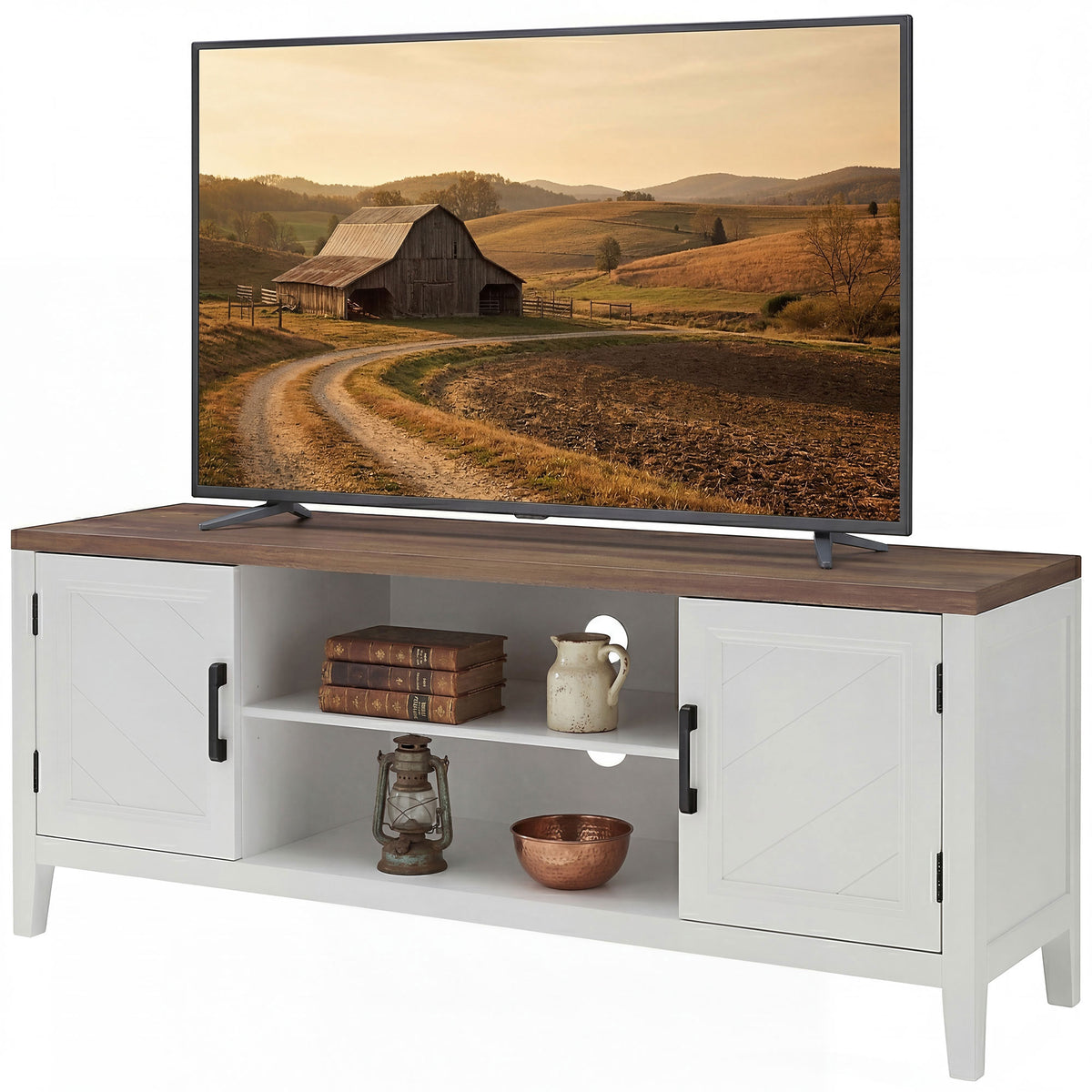 Farmhouse TV Stand for TVs up to 55" - White and Brown-Home Furnishings > Living Room Furniture > TV¬†Stands-DECOROLALA