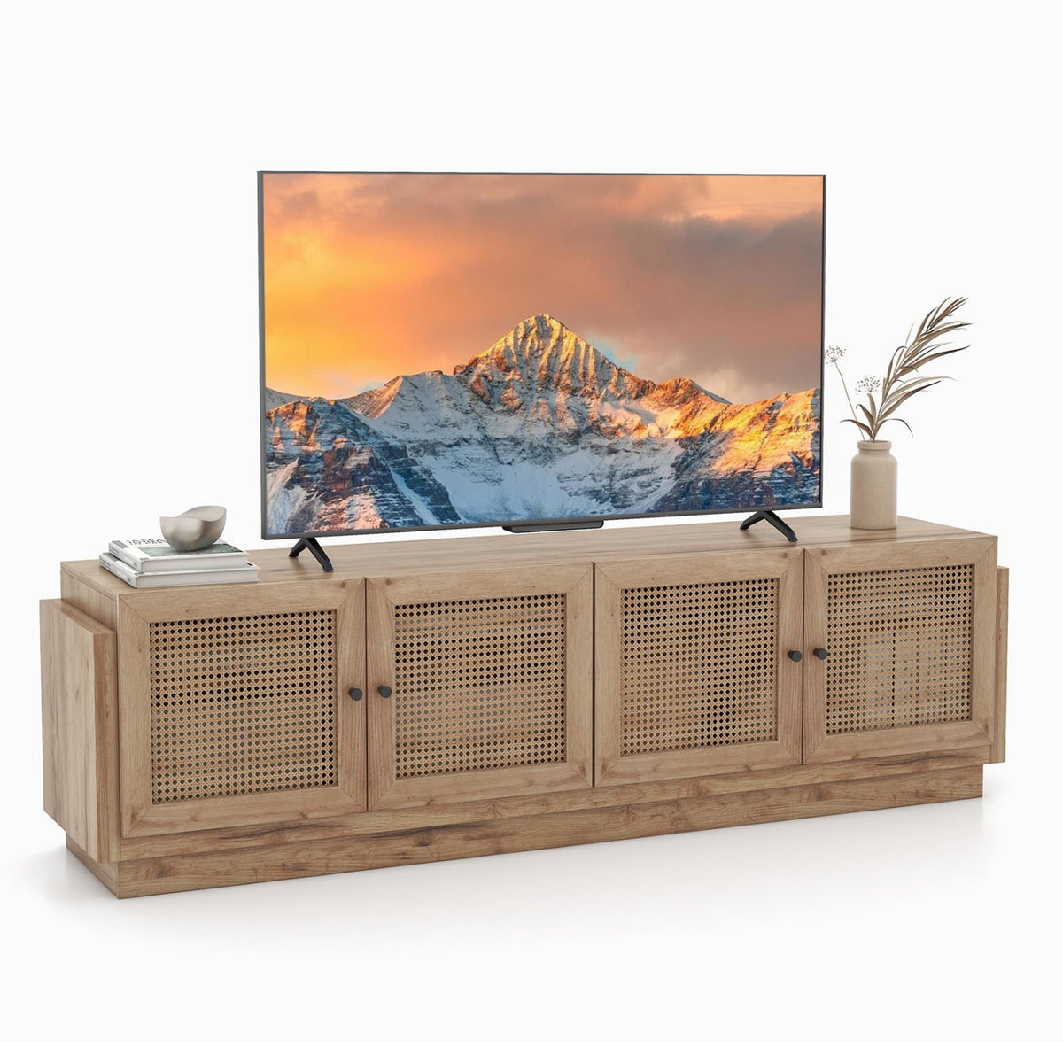 Farmhouse TV Stand for TVs up to 75 Inches with 2 Cabinets-Oak-Entertainment Centers & TV Stands-DECOROLALA
